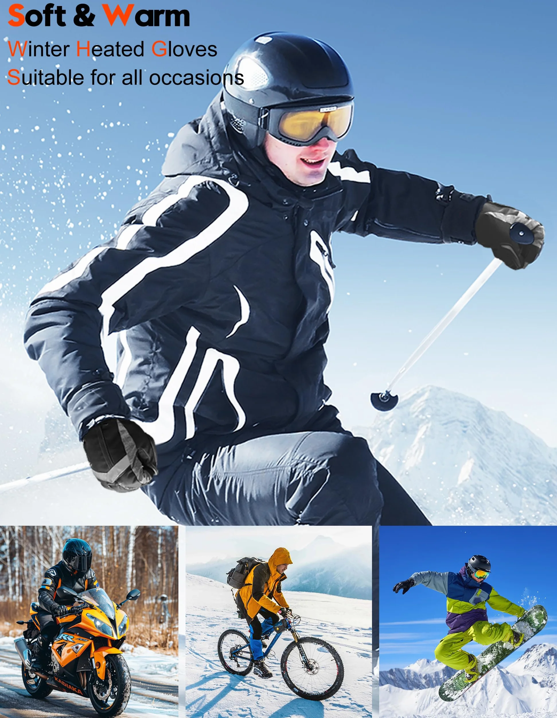 SVPRO Gants chauffants, 5 V 6000 mAh, rechargeables, pour homme et femme, gants chauffants électriques imperméables et coupe-vent pour le ski, la chasse, la moto, la randonnée, le travail en plein air