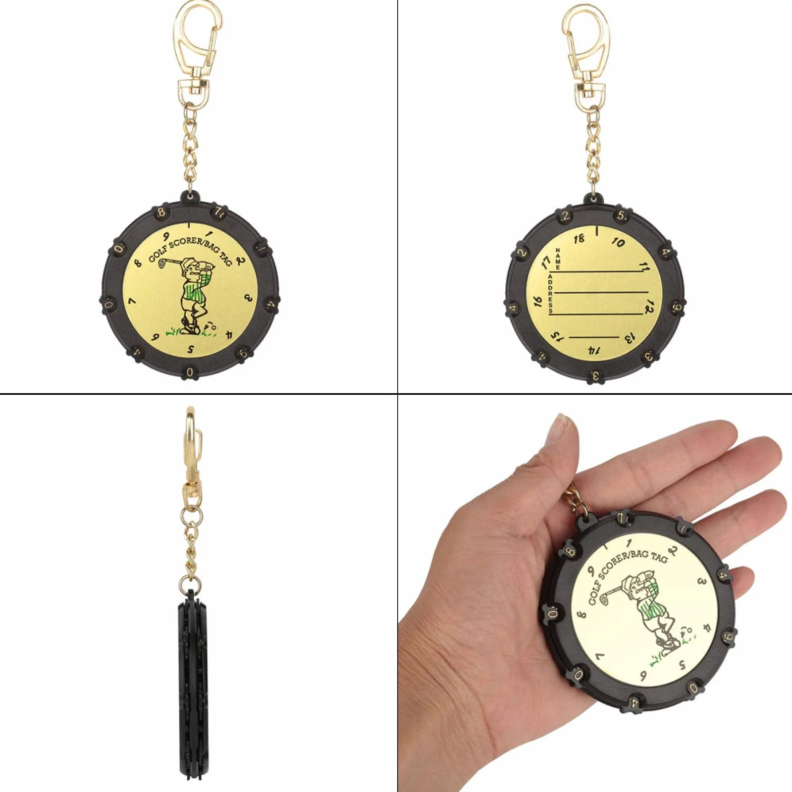 Compteur de score de golf portable 18 trous avec Numbers Wheels Gardien des scores porte-clés