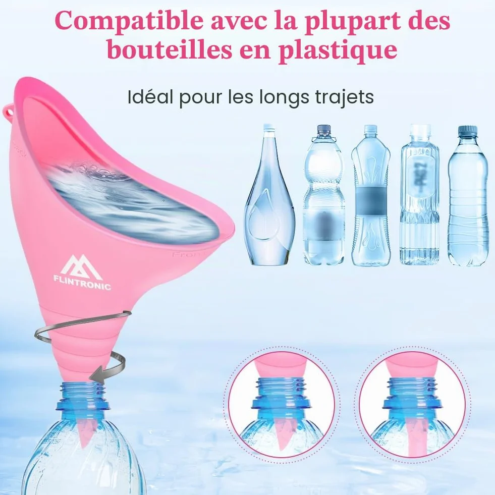 flintronic Urinoir Féminin Réutilisable en Silicone avec Tube d'Extension et Mousqueton