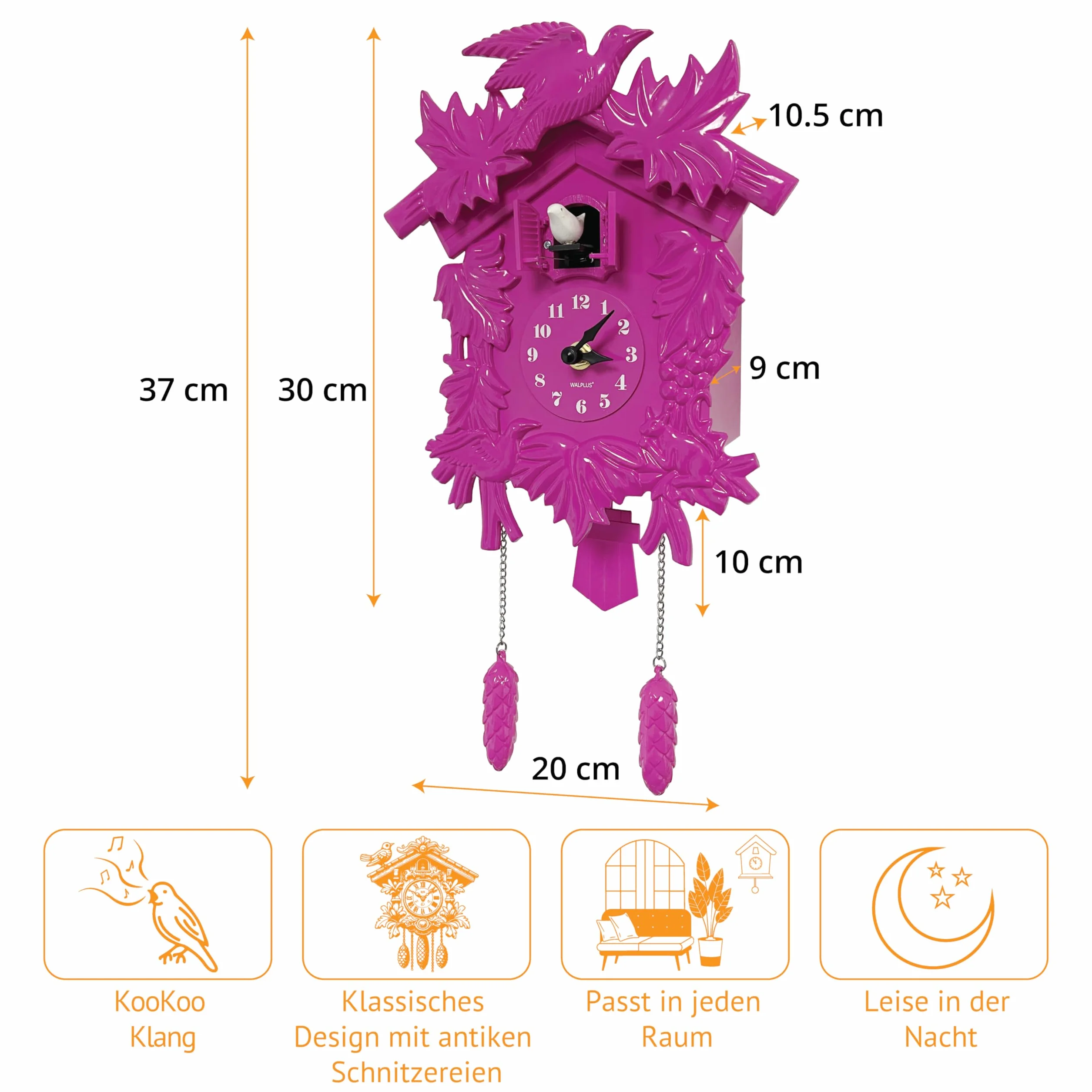 WALPLUS Coucou Horloge Pendules Murales Rose 37x20x10.5cm Plastique PVC