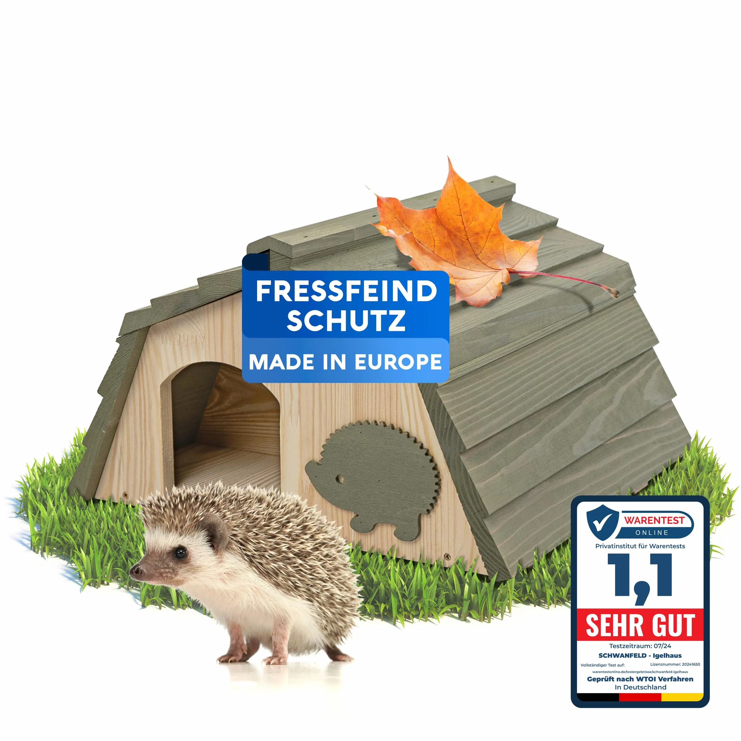 SCHWANFELD® Niche pour hérisson avec entrée labyrinthe, résistante à l'hiver, fond inclus