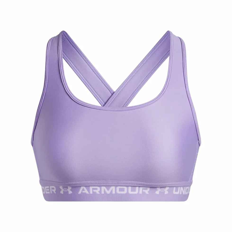 Under Armour UA Crossback Mid Bra, Brassière de sport running femme, Noir/Jet Gris, L
