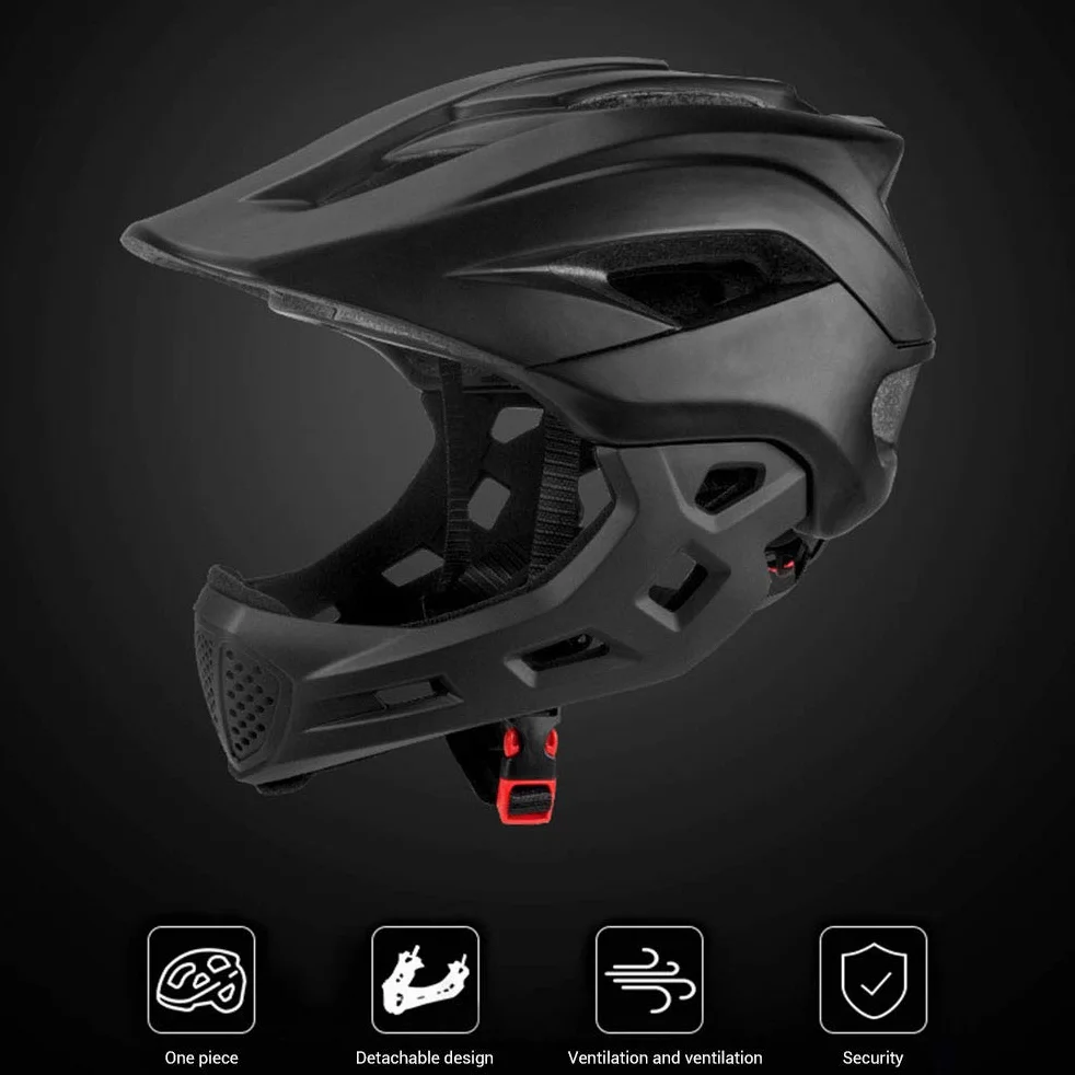 Casque Intégral VTT Adulte Casque Intégral Jeunesse Hors Route Moto Casque,MTB VTT BMX Moto Cross Accident Casque Unisexe Noir