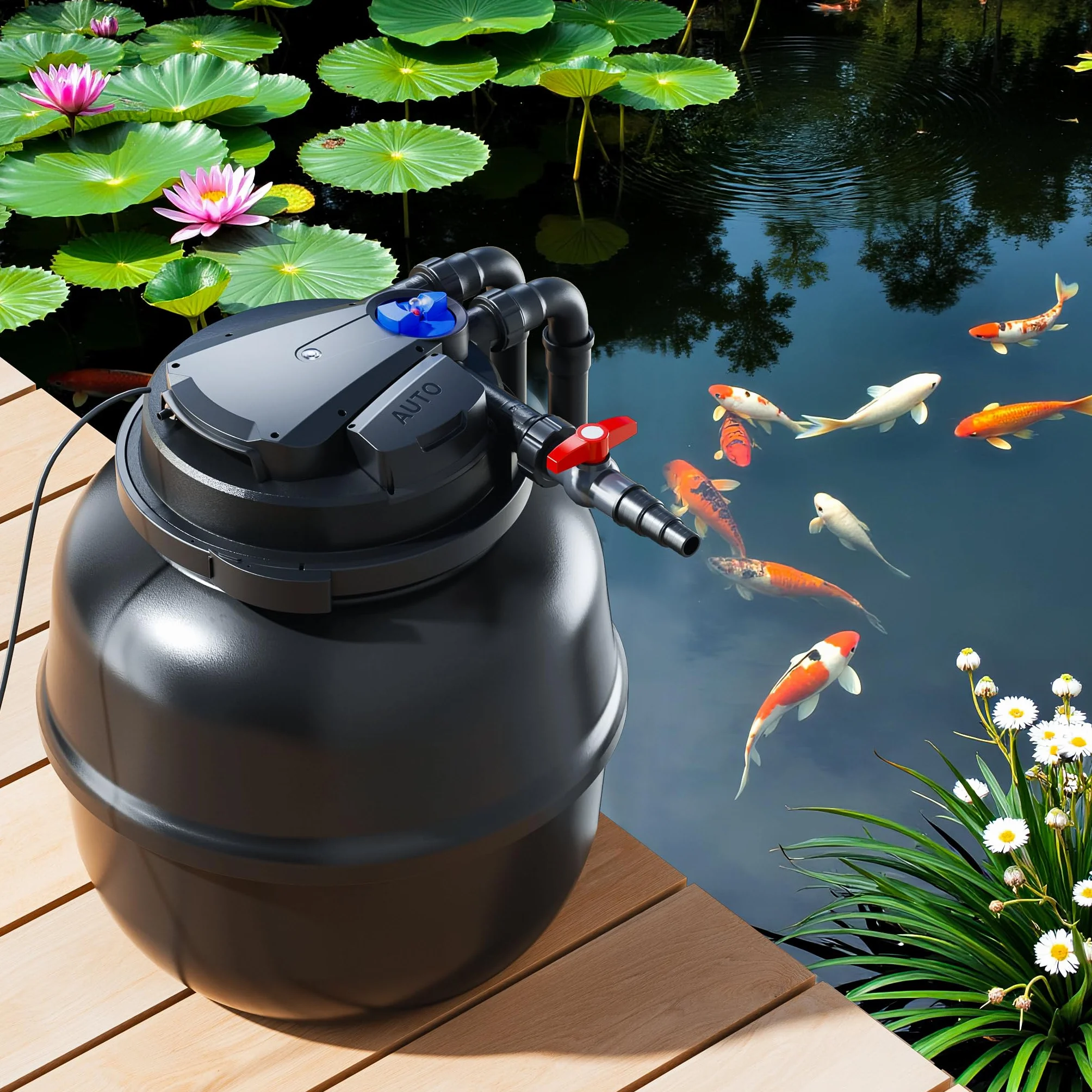 SunSun kit filtre de bassin à pression CPA-50000 100000L 55W lampe UV NEO12000 SuperECO pompe 12000l/h 100W 10m tuyau 38mm