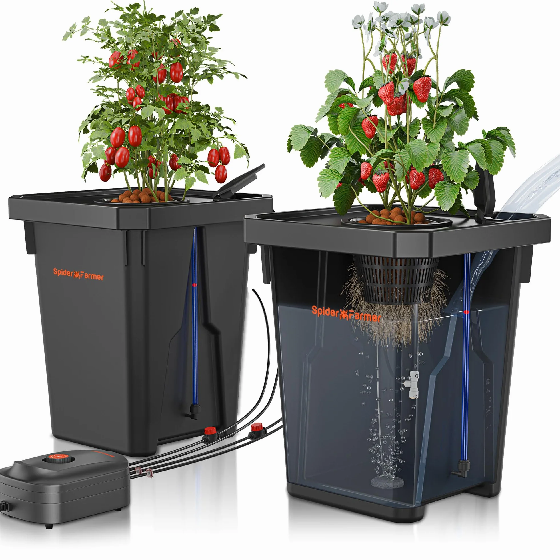 SPIDER FARMER DWC Système de Culture Hydroponique 27L/7Gal Culture en Eau Profonde Pompe à Air 8W 2 Seaux