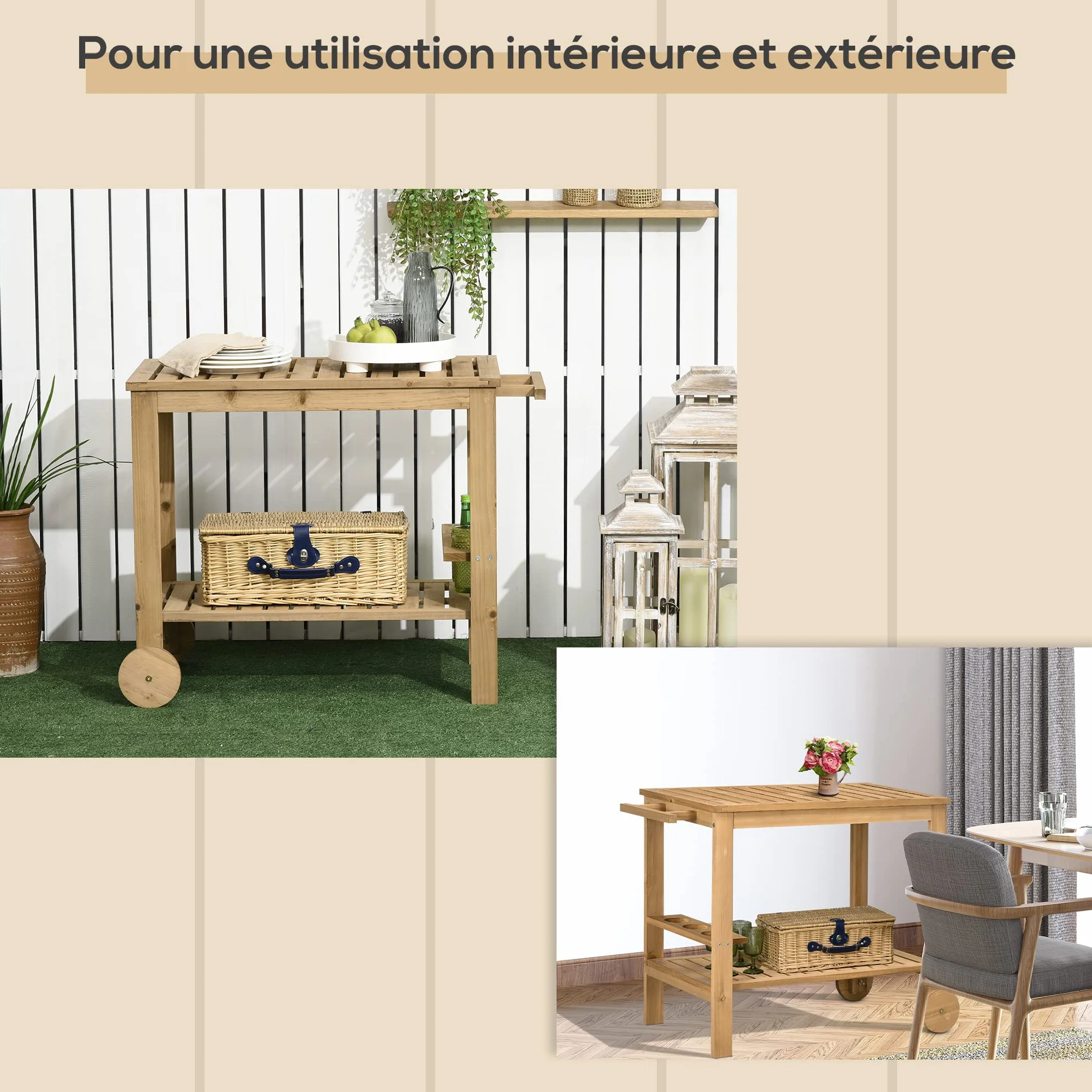 Outsunny Desserte de Jardin Chariot pour plancha Barbecue en Bois 95 x 47 x 74 cm
