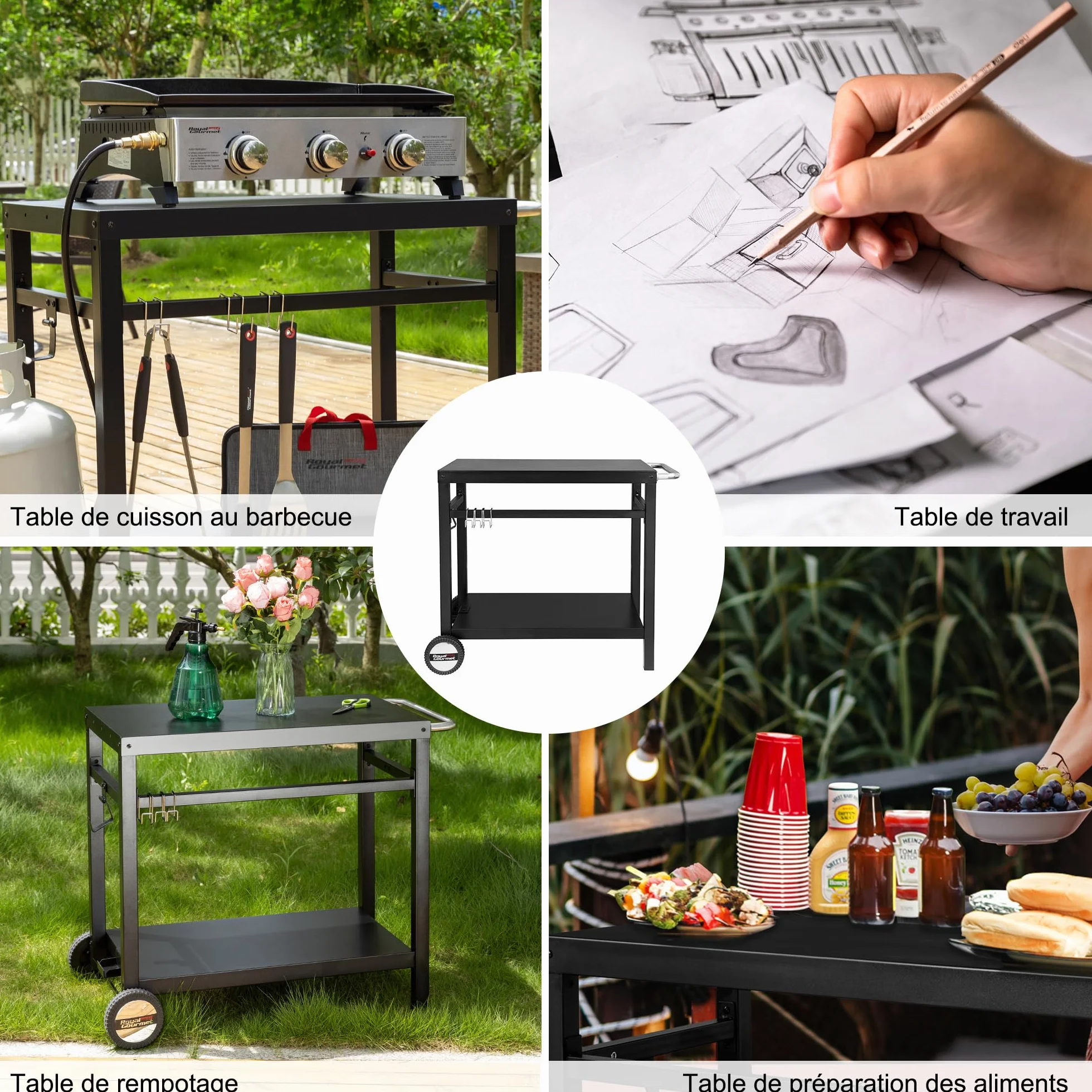 Royal Gourmet Plancha Extérieure Chariot Barbecue Métal 100,5 x 59 x 81 cm Noir
