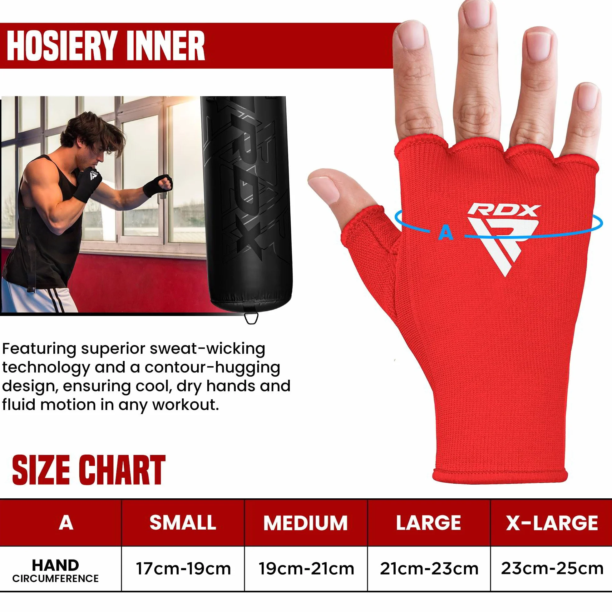 RDX Bandes Boxe sous Gants, Élastiqué Protege Main Sparring Arts Martiaux Protecteur de Poing, Boxing Inner Gloves Hand Wraps, Gants de Frappe Boxeur Adulte Femme Homme