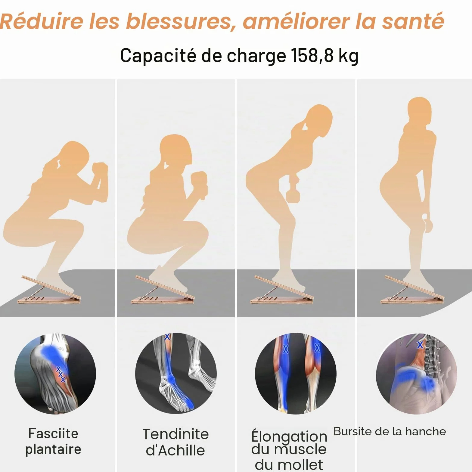 Strongtek planche à découper portable en bois réglable pour étirement mollet maison gym extérieur