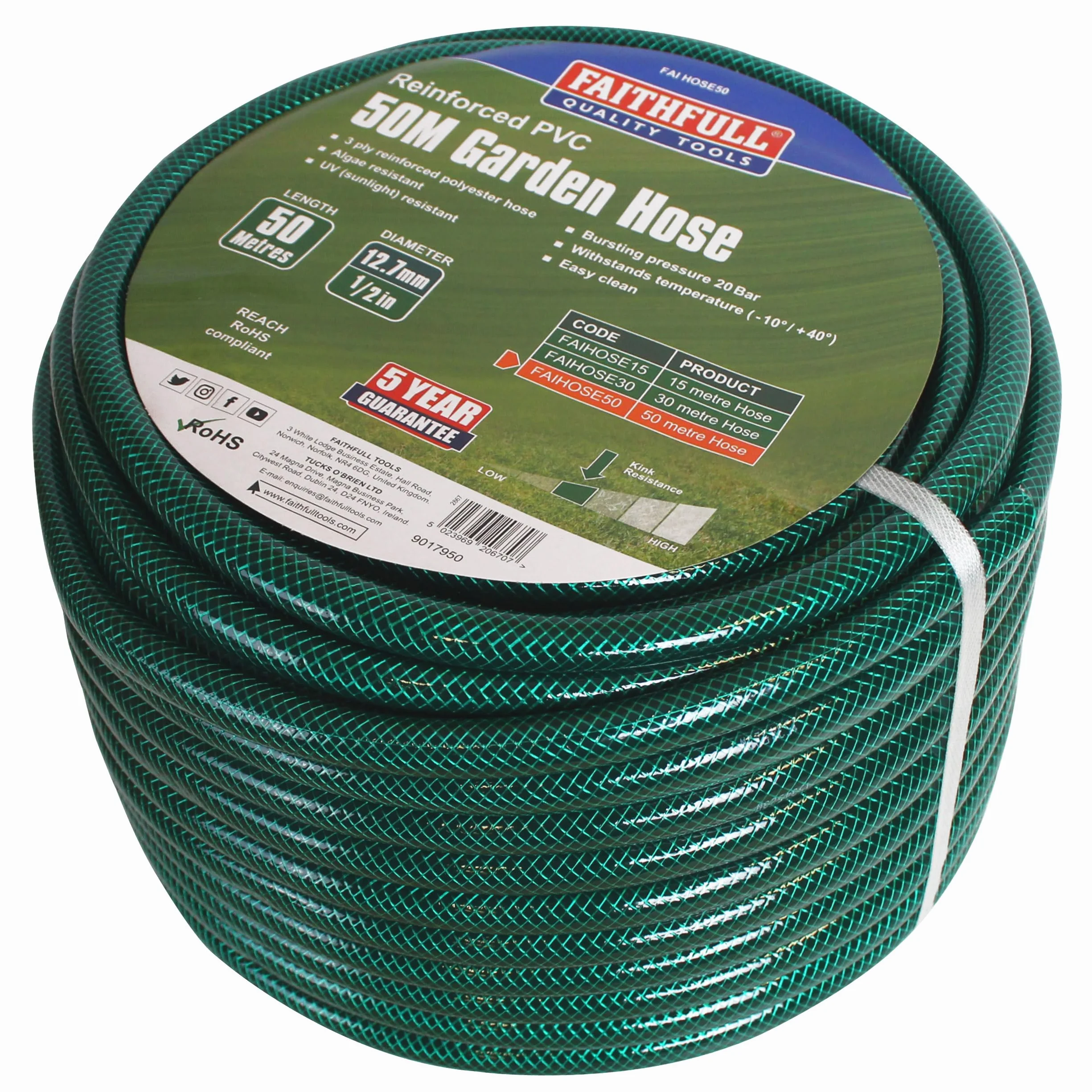 Faithfull Tuyau renforcé 50m Ø12,7mm PVC