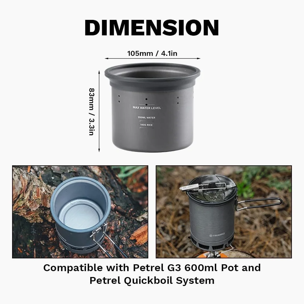 Fire-Maple Petrel Cuiseur à Riz Outdoor – 58 g, Capacité 300 ml, Compatible avec la Marmite G3 et le Système Quickboil Pro, Ultraléger et Compact pour Camping et Randonnée