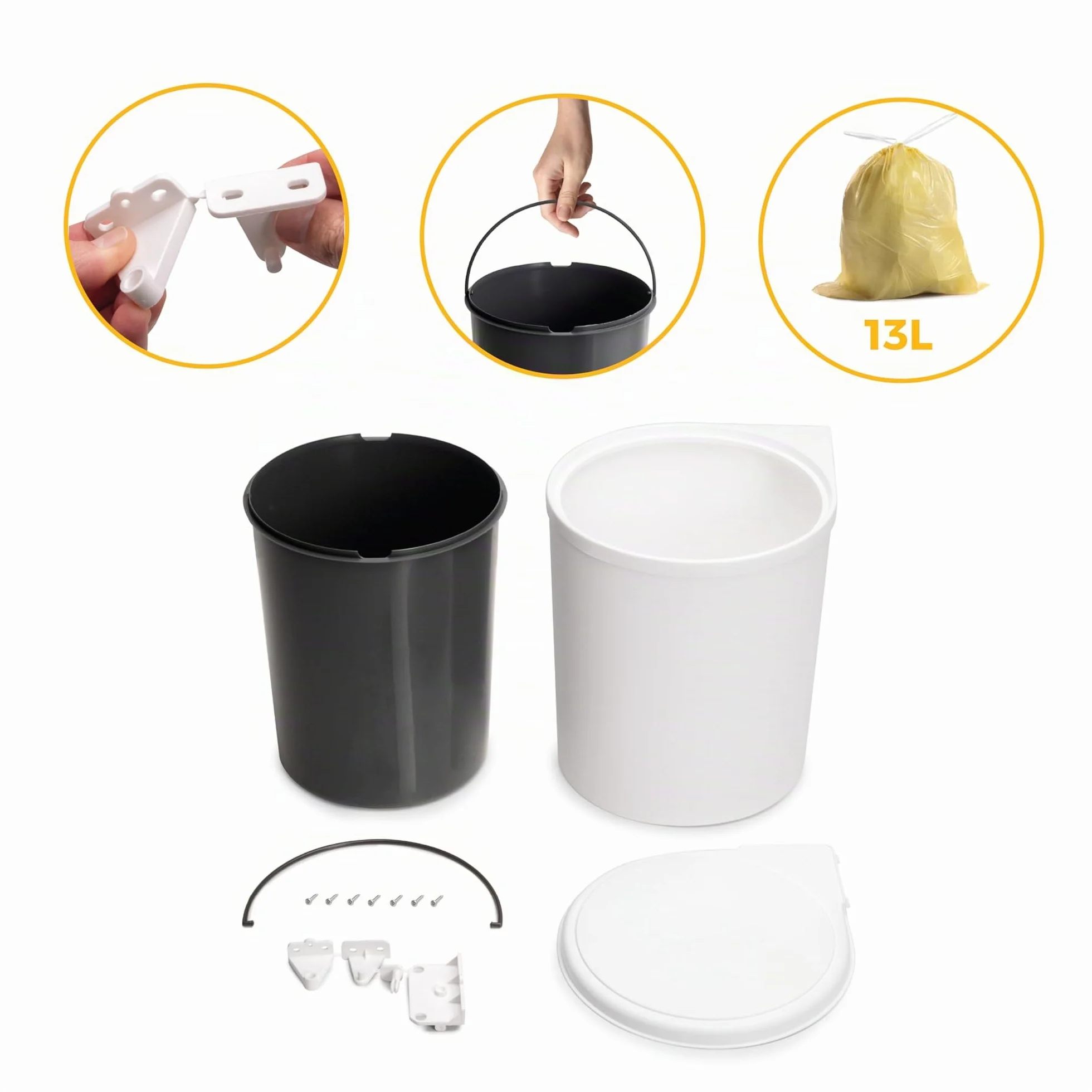 Emuca Poubelles de Porte de Meuble 13L avec Couvercle Automatique Plastique Blanc
