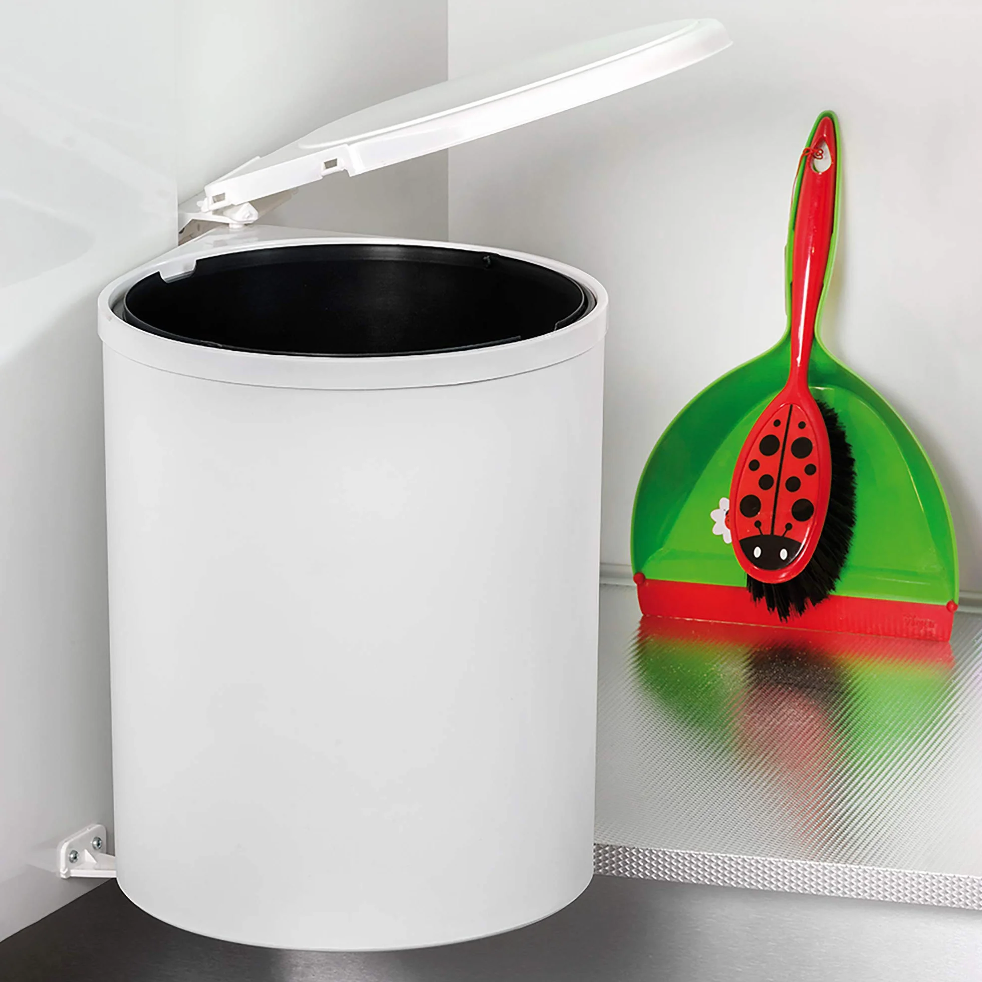 Emuca Poubelles de Porte de Meuble 13L avec Couvercle Automatique Plastique Blanc