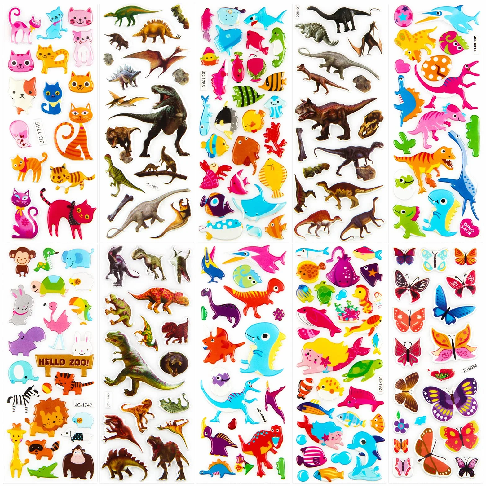 Meafen Autocollants Animaux 3D pour Enfant 52 Feuilles Pack de Variétés Plus de 1100 Pièces