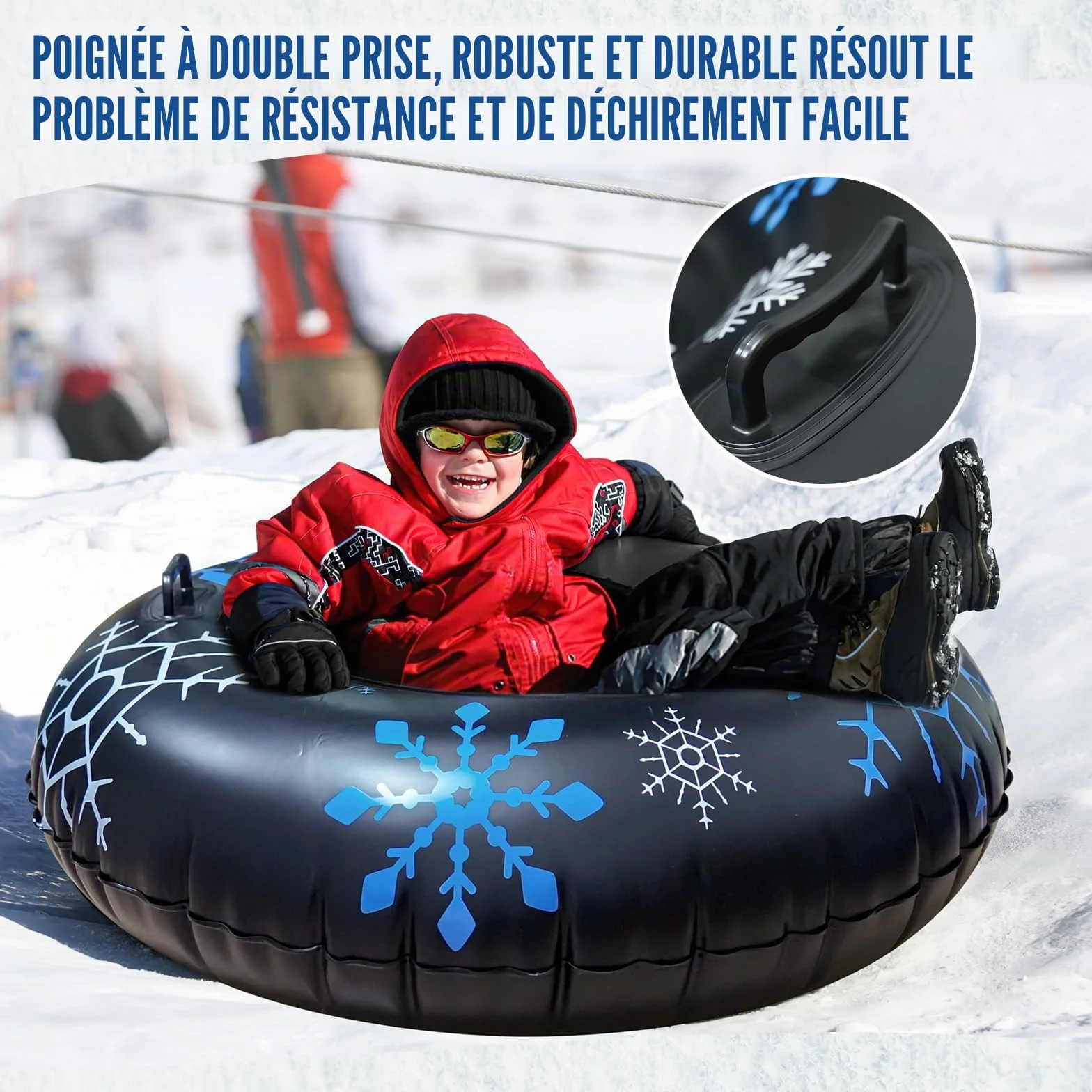 Tube à Neige, Tube à Neige Gonflable de 120 cm avec poignées, Luge Gonflable Robuste de 0,6 mm d'épaisseur pour Enfants Adultes, Jeux de Neige en Plein air d'hiver, Ski, Patinage, Luge