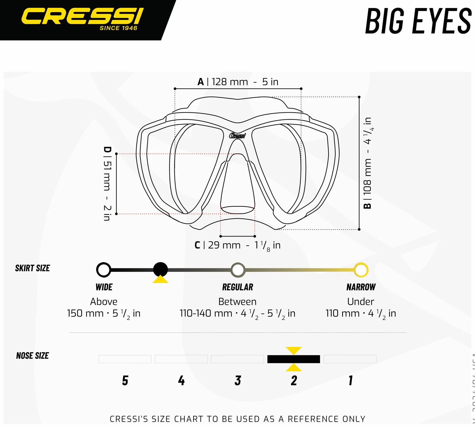 CRESSI Big Eyes Mask Combo Set Mask + Snorkel UD for Diving Snorkelling Adults One Size