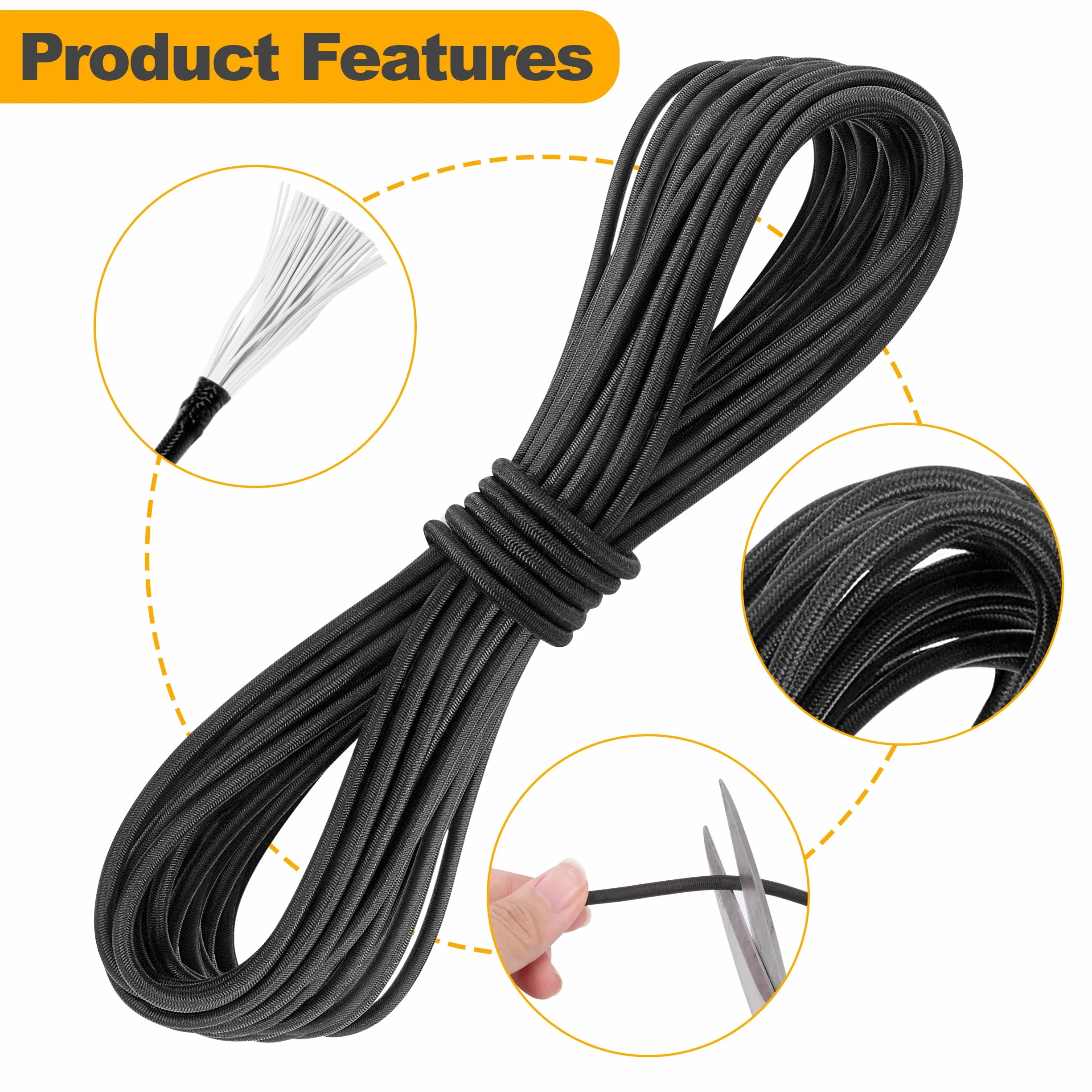 Corde Extensible en Latex Cordon Elastique Rond Extensible Corde Elastique Corde D'extension Noir pour Bracelet Masques Camping (10mx4mm)