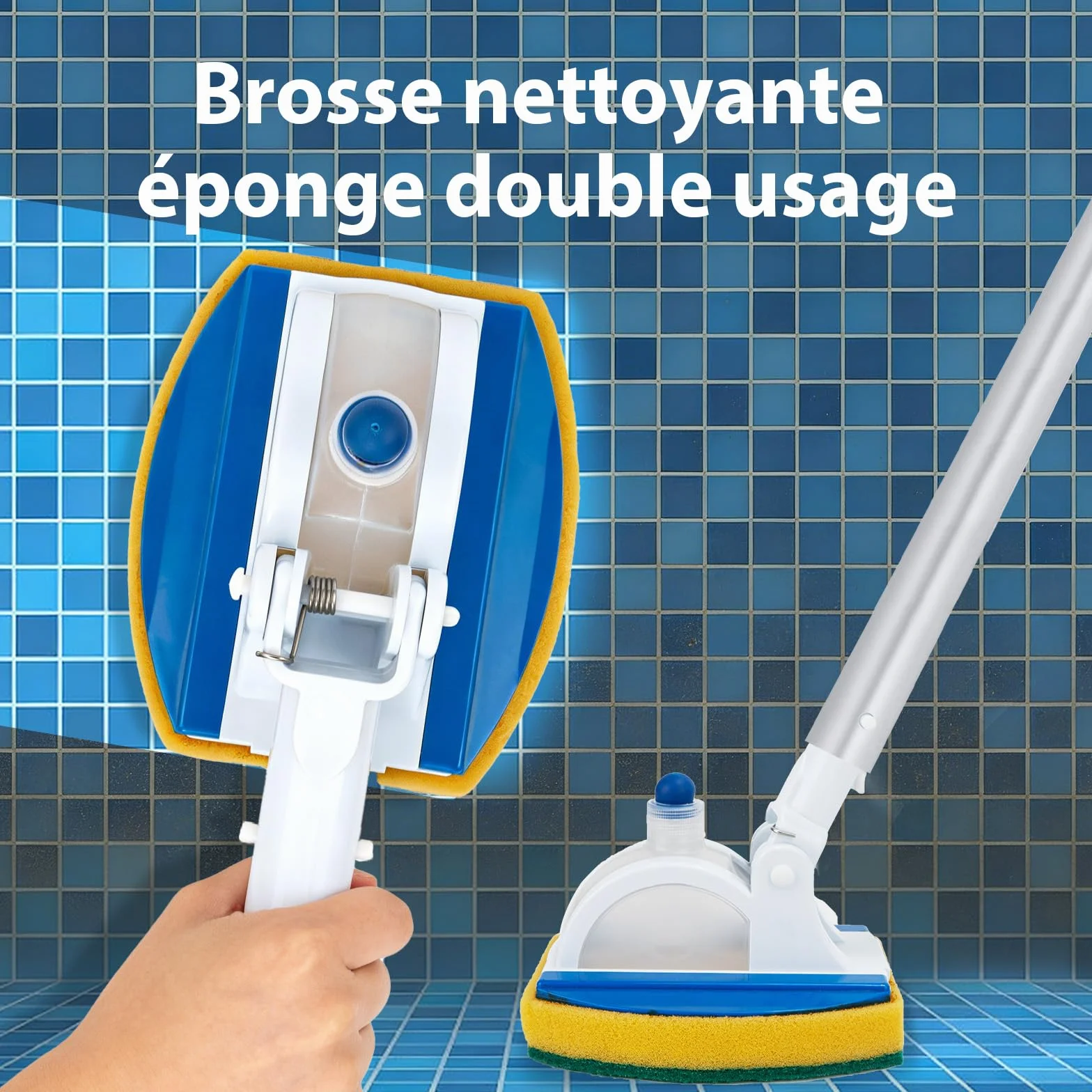 Brosse Éponge Piscine 25 cm Articulation 135° avec Éponge de Rechange et Réservoir Détergent