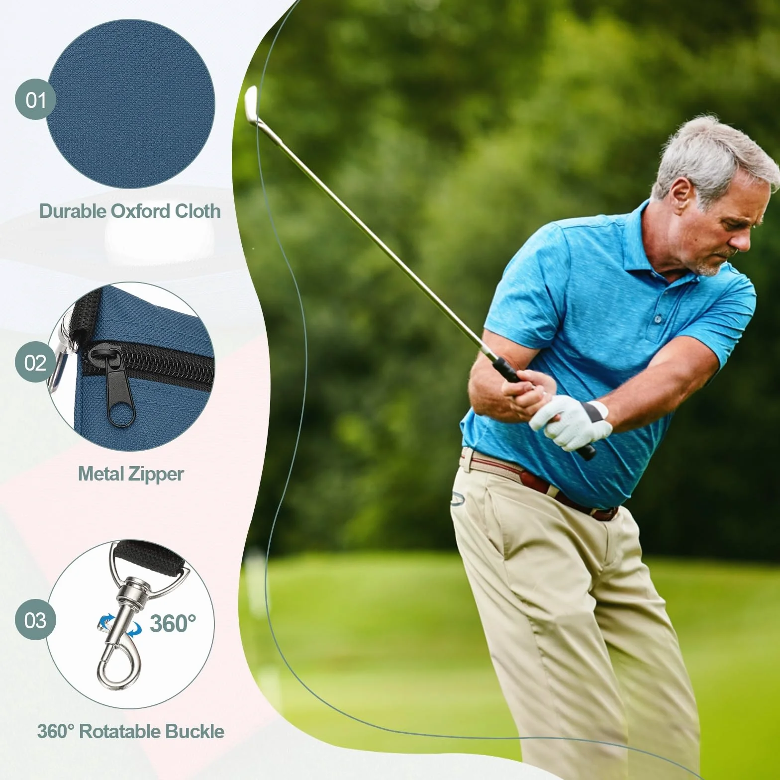Pochette pour Tee de Golf QUARKZMAN 2 Pièces 5.5" x 6.7" Professionnelle avec Fermeture Éclair Bleu Foncé