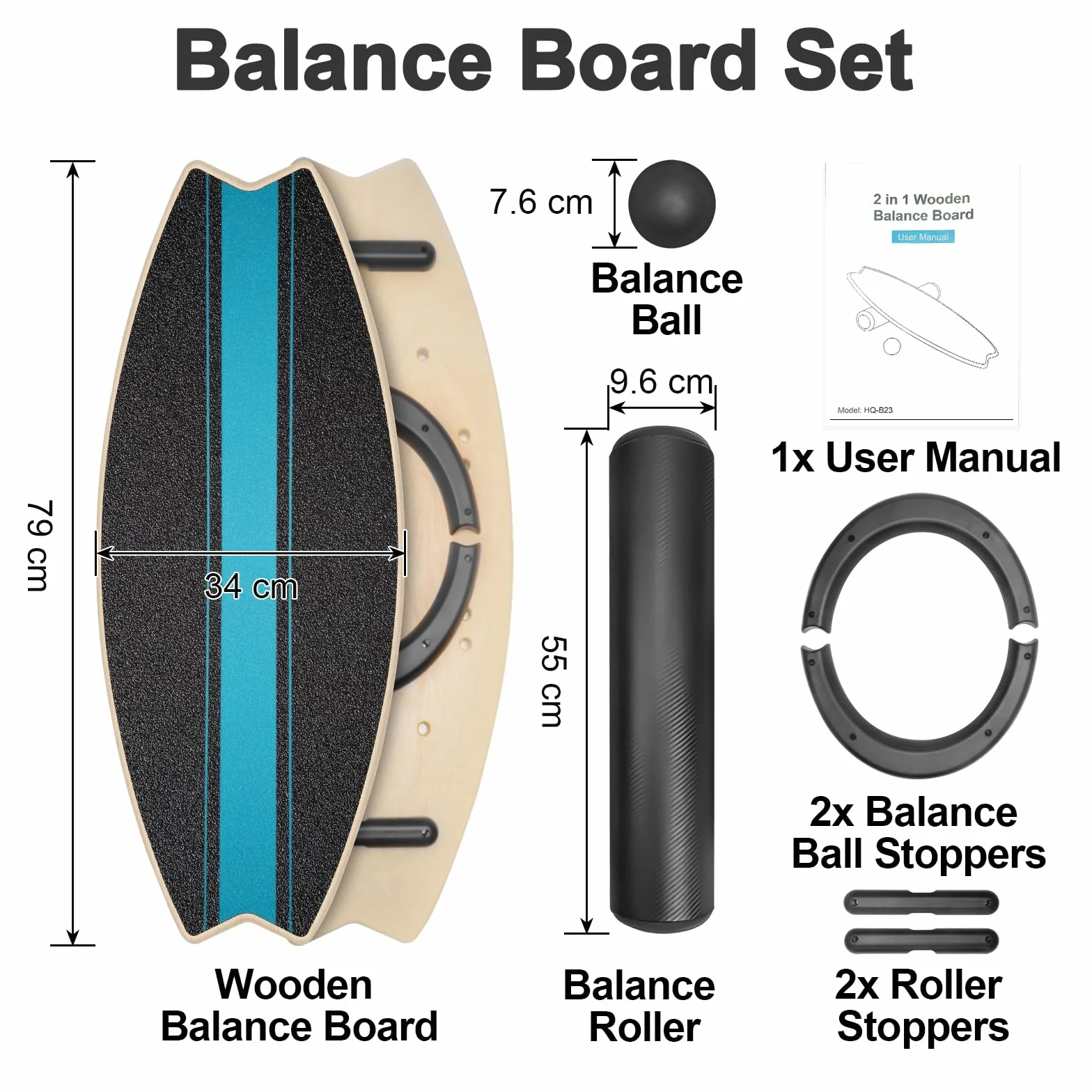 Planche d'équilibre en bois 7 en 1 avec rouleau et ballon - Entraînement surf adulte