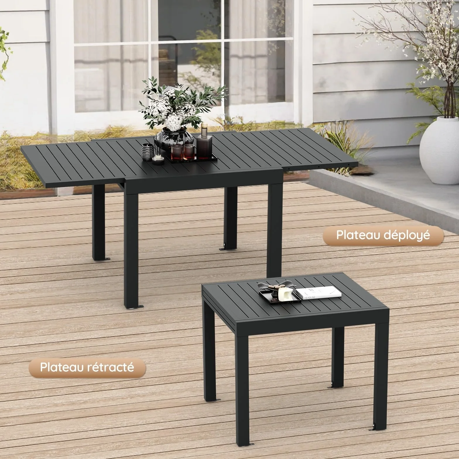 Table de Jardin Extensible Aluminium 80/160 x 80 x 75 cm Gris