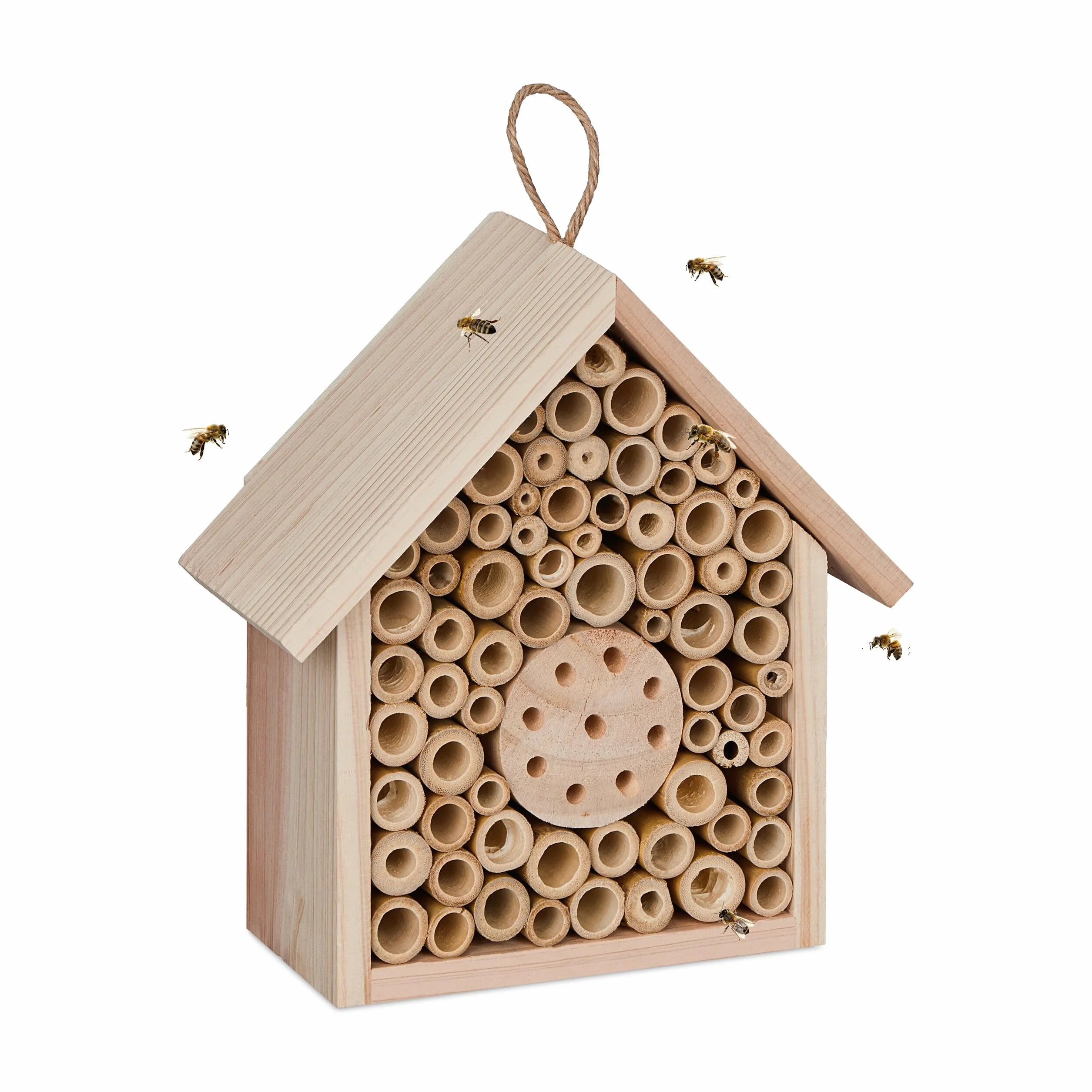 Relaxdays Hôtel à Insectes en Bois pour Abeilles Sauvages 20,5 x 19,5 x 8,5 cm Nature