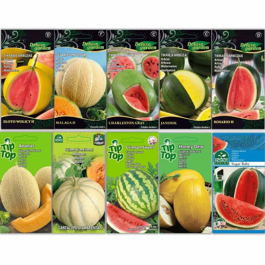 Nojaus Collection de graines de pastèques et de melons 10 variétés Sugar Baby Crimson Sweet Honey Dew Cantaloupe