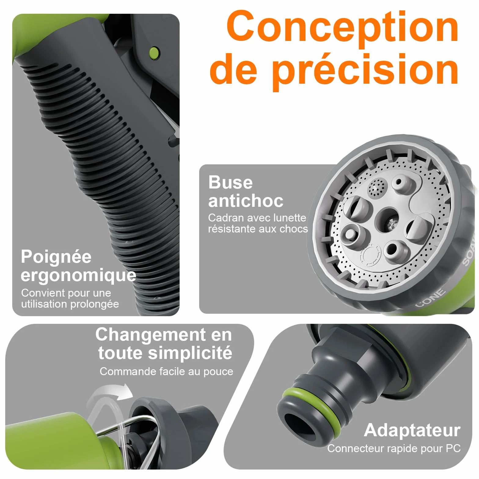 Ibergrif M22210 Pistolet d'arrosage 8 Fonctions, Noir/Vert