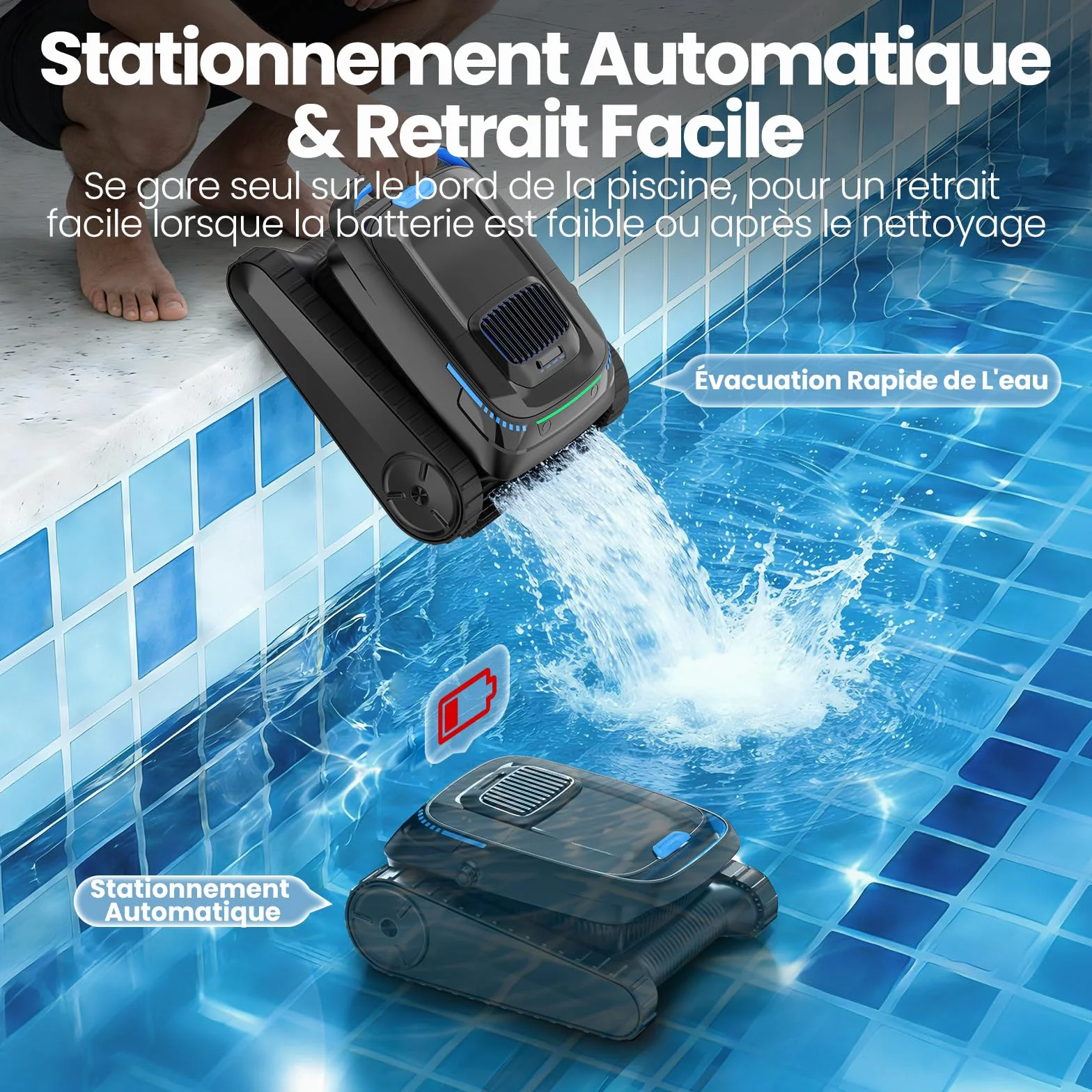 Robot de piscine Sol et Mur sans fil 18927 L/H Nettoyeur pour piscines jusqu'à 170㎡