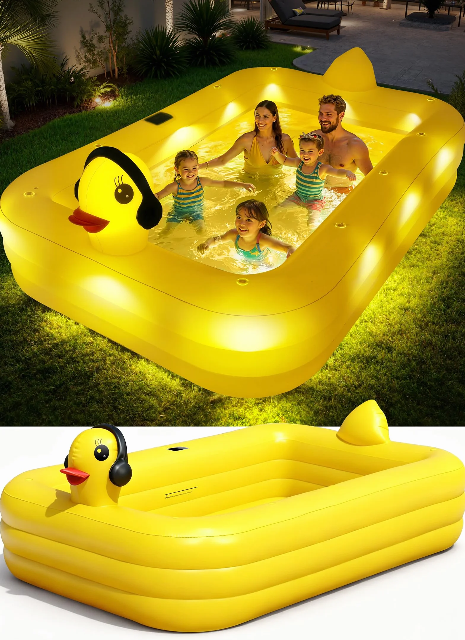 KingSom Piscine Gonflable Rectangulaire avec Lumières Solaire 254 x 160 x 56 cm