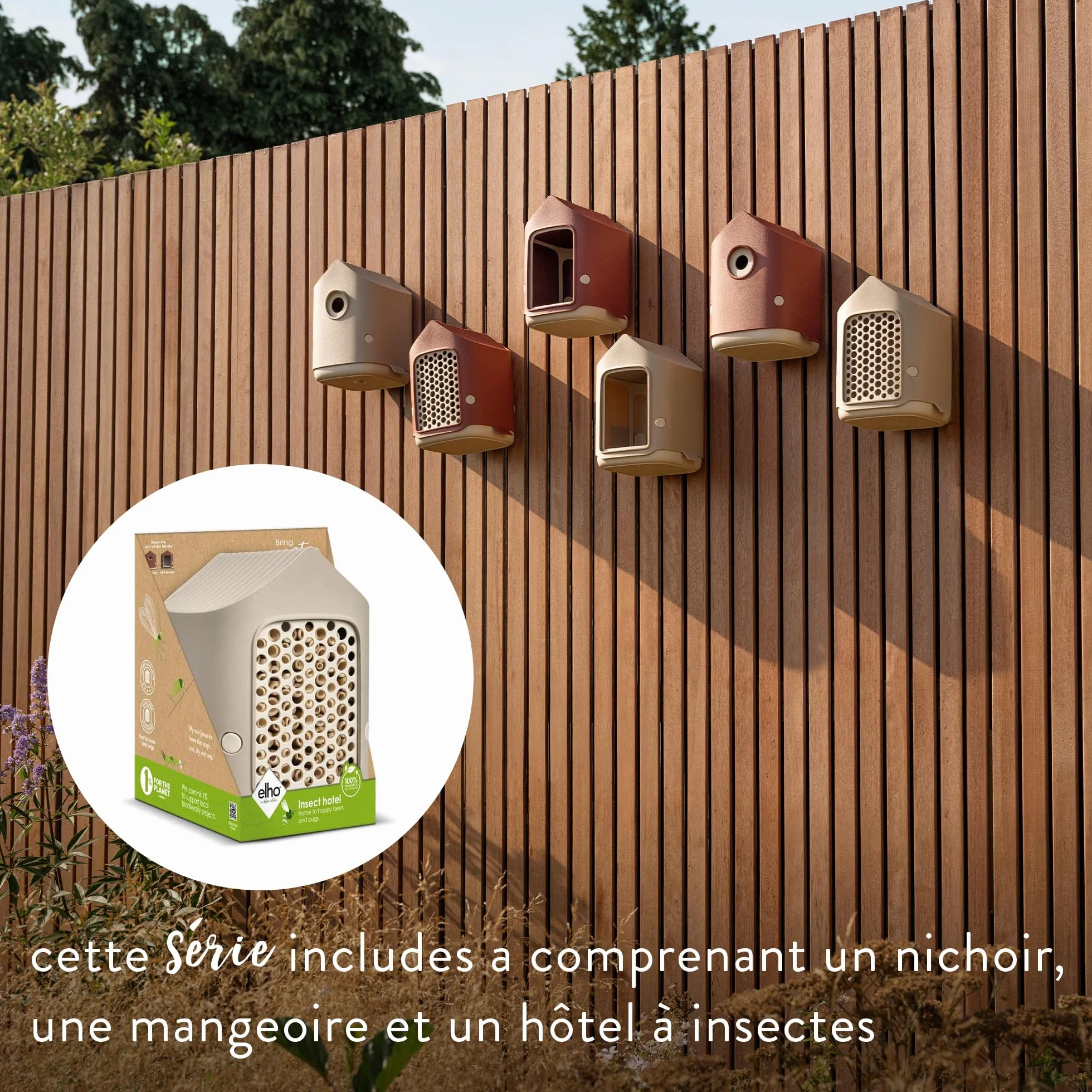 Elho Cosy Insect Hotel 18cm Hôtel à Insectes Abeilles Plastique Recyclé Beige