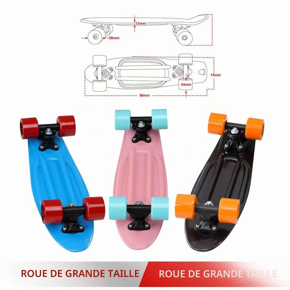 Monzana Skateboard 22' Roues ABEC 7 Pennyboard Design rétro Adultes Enfants Adolescents Mini Cruiser Planche à Roues