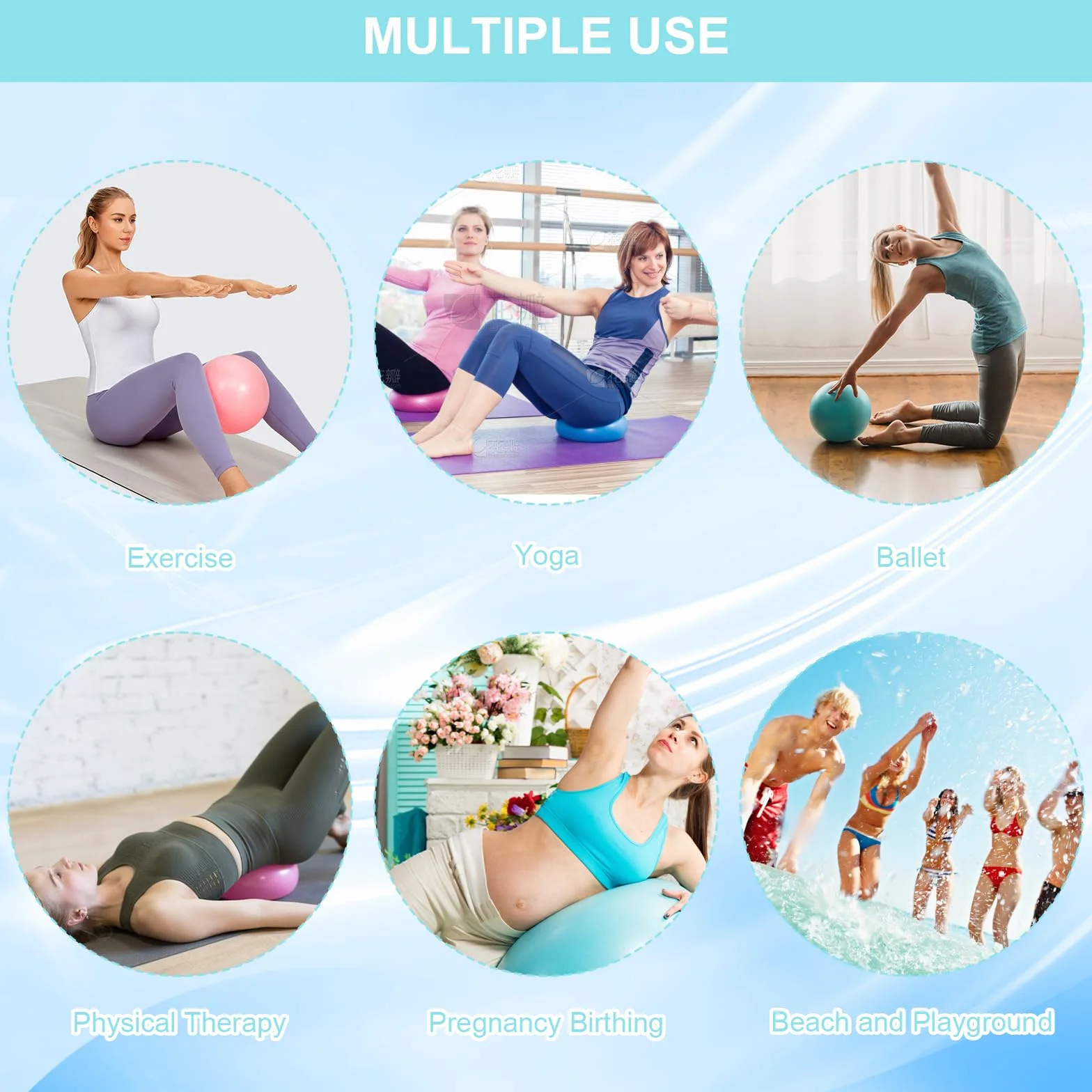 TNSLAND Lot de 3 balles de Pilates - Douces, antidérapantes et épaisses - Petit ballon de gymnastique - Avec tube de soufflage - Accessoire de Pilates et de yoga - Pour la salle de gym, la maison, le