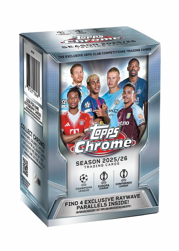 Topps Chrome® UEFA Club Competitions 2025-26 - Value Box (contient 7 paquets par boîte, 4 cartes par paquet)