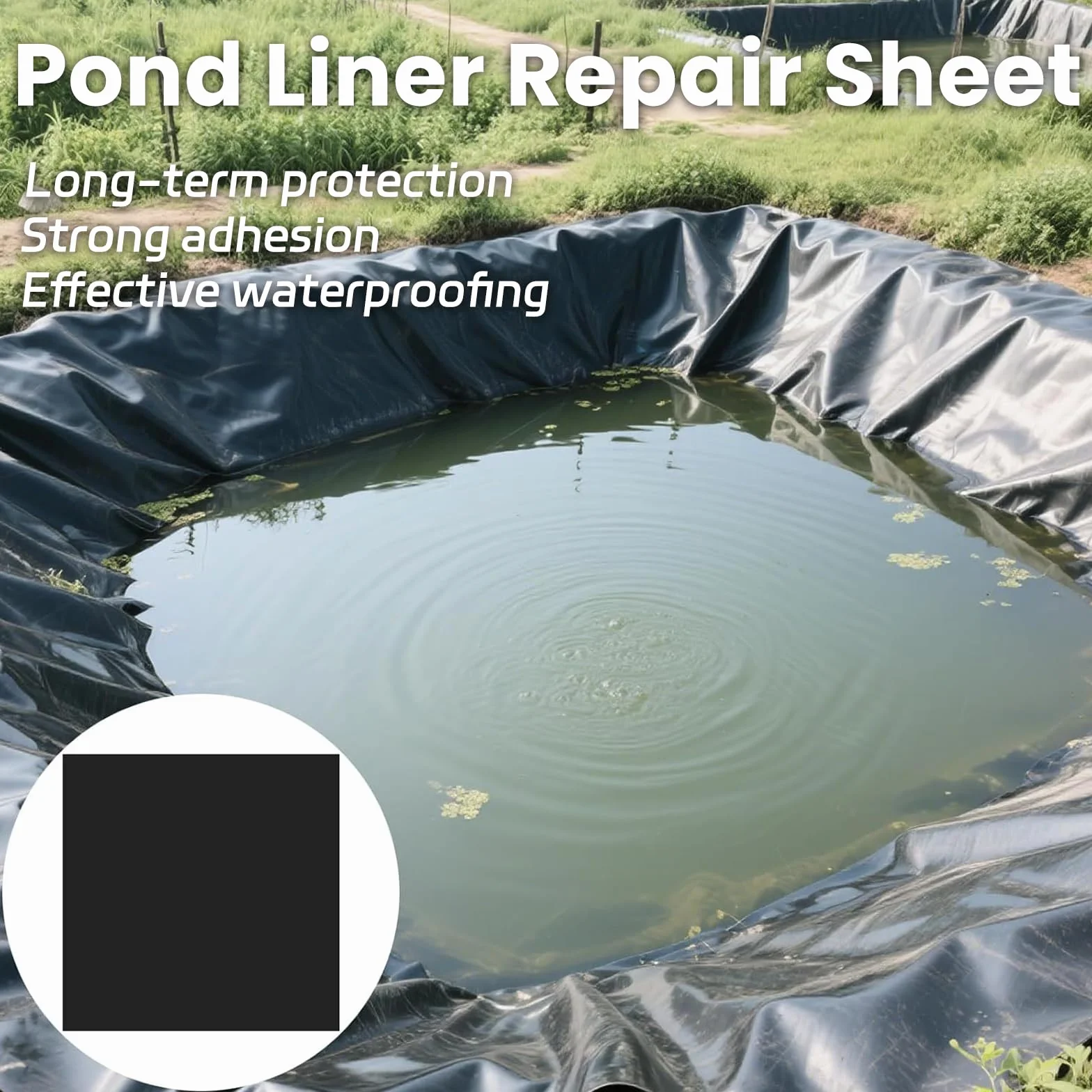 Lot de 2 patchs de réparation EPDM autocollants 20 x 20 cm pour bassin de jardin noir
