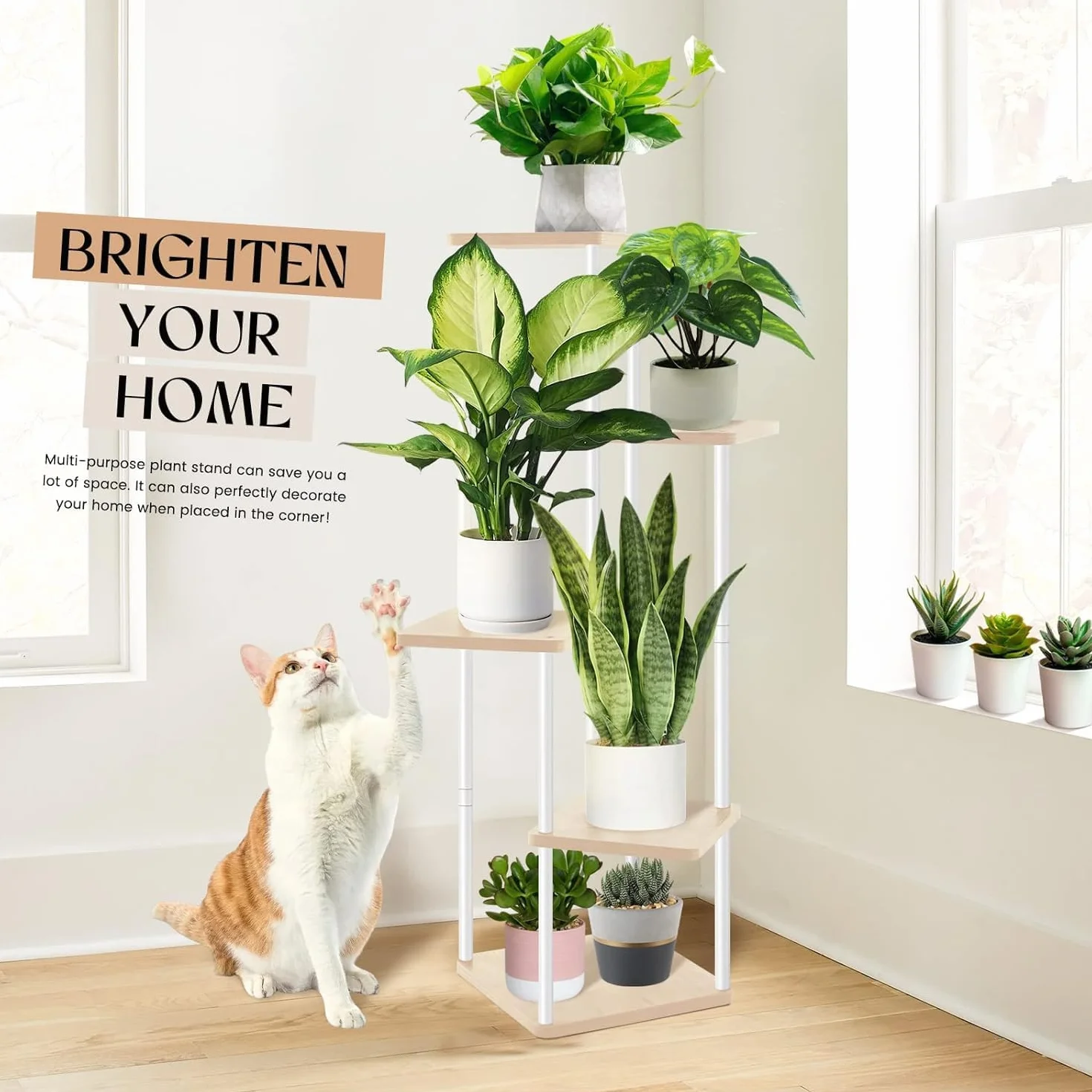 Étagère pour Plantes D'intérieur 106CM Haut Support en Bois pour Salon Terrasse Balcon Jardin (Blanc)