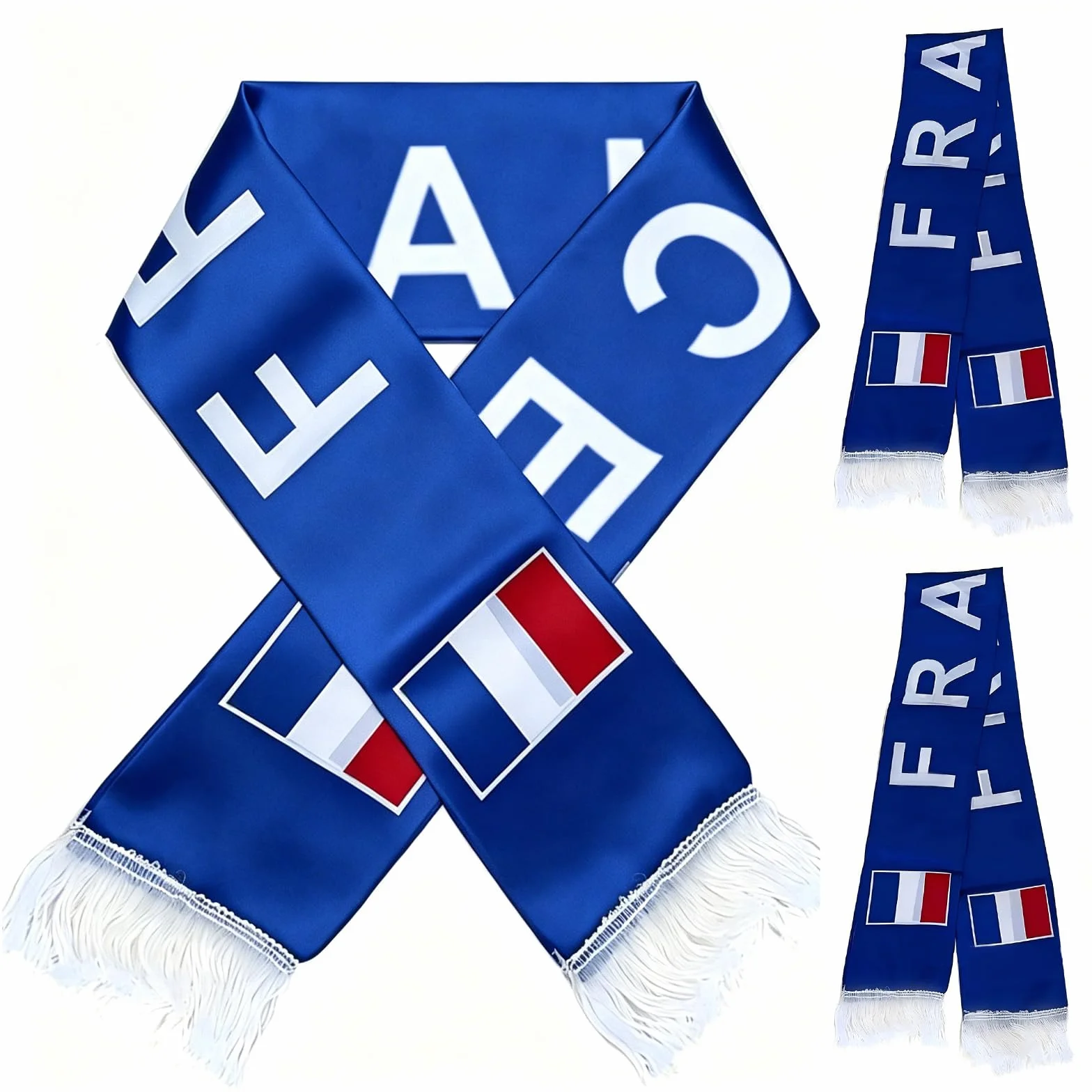 Écharpe de Supporter France, Lot de 2 Écharpes de Football Tricolores Bleu Blanc Rouge, Polyester 100%, Imprimées des Deux Côtés pour Coupe du Monde 2026, Stade et Fan Party