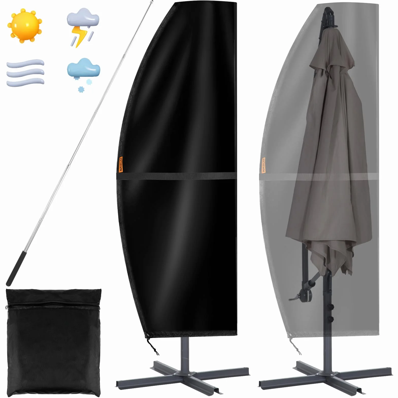 Housse Parasol Deporte 3x3 420D Oxford Imperméable avec Sac de Rangement et Perche Télescopique 265x40/70/50 cm