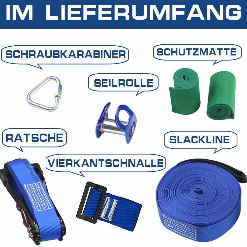 Kit de Slackline avec poulie Ninja Line de 15 m - Accessoire pour Ninja Parcours