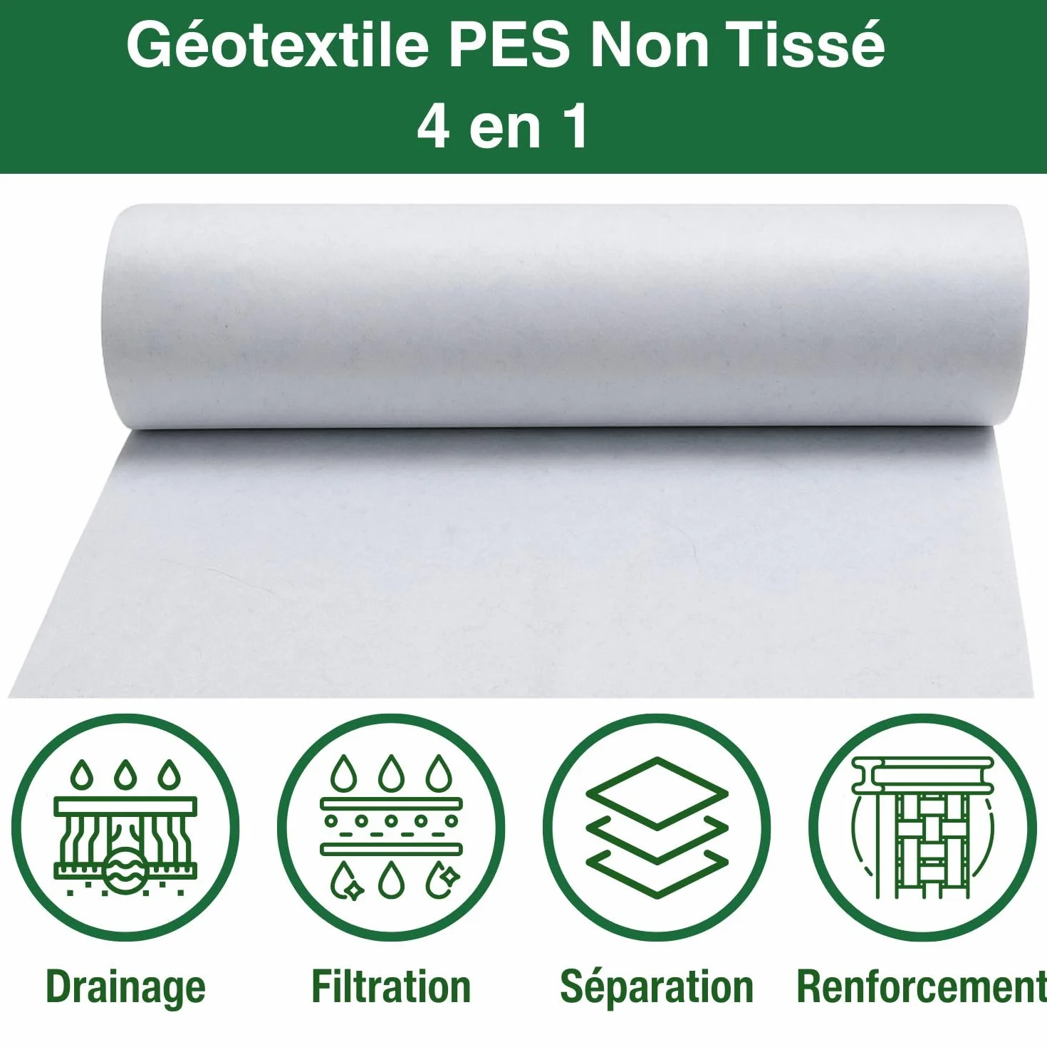 Feutre Geotextile 200g/m2 Polyester (PES) 50m² Perméable à l'eau Toile de Drainage Bassin