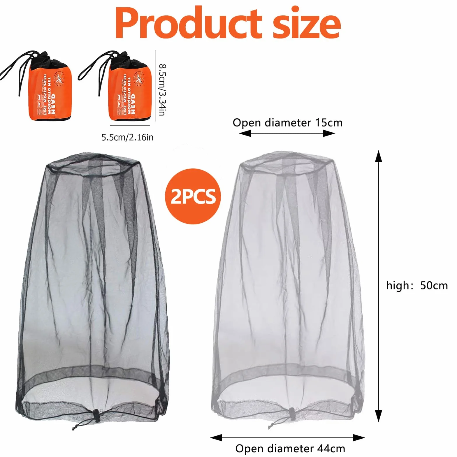 2 Pièces Filet de Tête de Moustique Moustiquaire De Tete Tête de Moustique Net Chapeau Moustiquaire Filet Anti-Insectes pour la Tête avec 2 Sacs de Rangement pour Apiculteur Camping Pêche