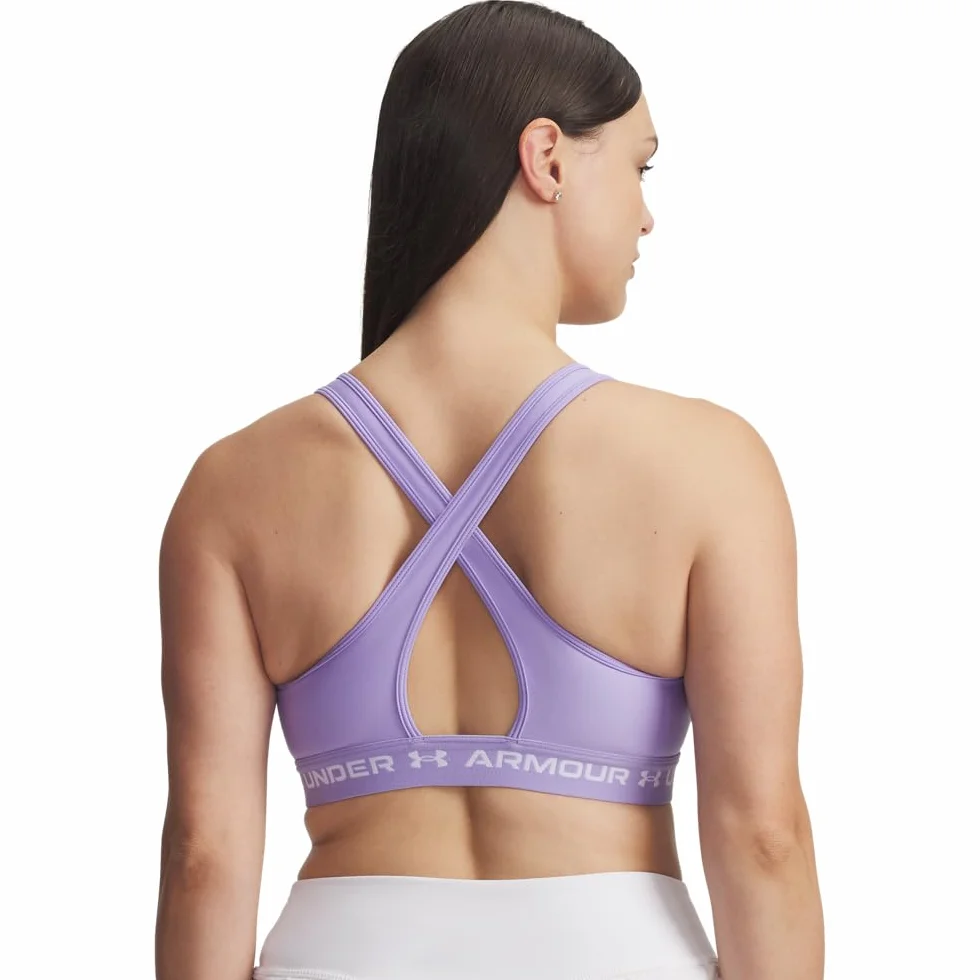 Under Armour UA Crossback Mid Bra, Brassière de sport running femme, Noir/Jet Gris, L