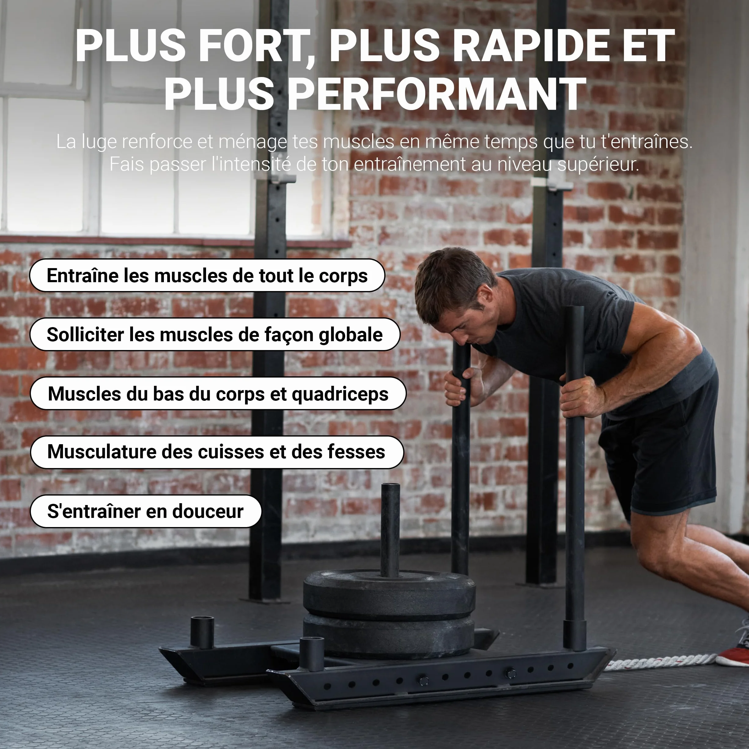MSPORTS Luge lestée de qualité supérieure - Power Sled, luge de sprint et de traction, entraînement de force rapide, exercices de pression et de traction, noir