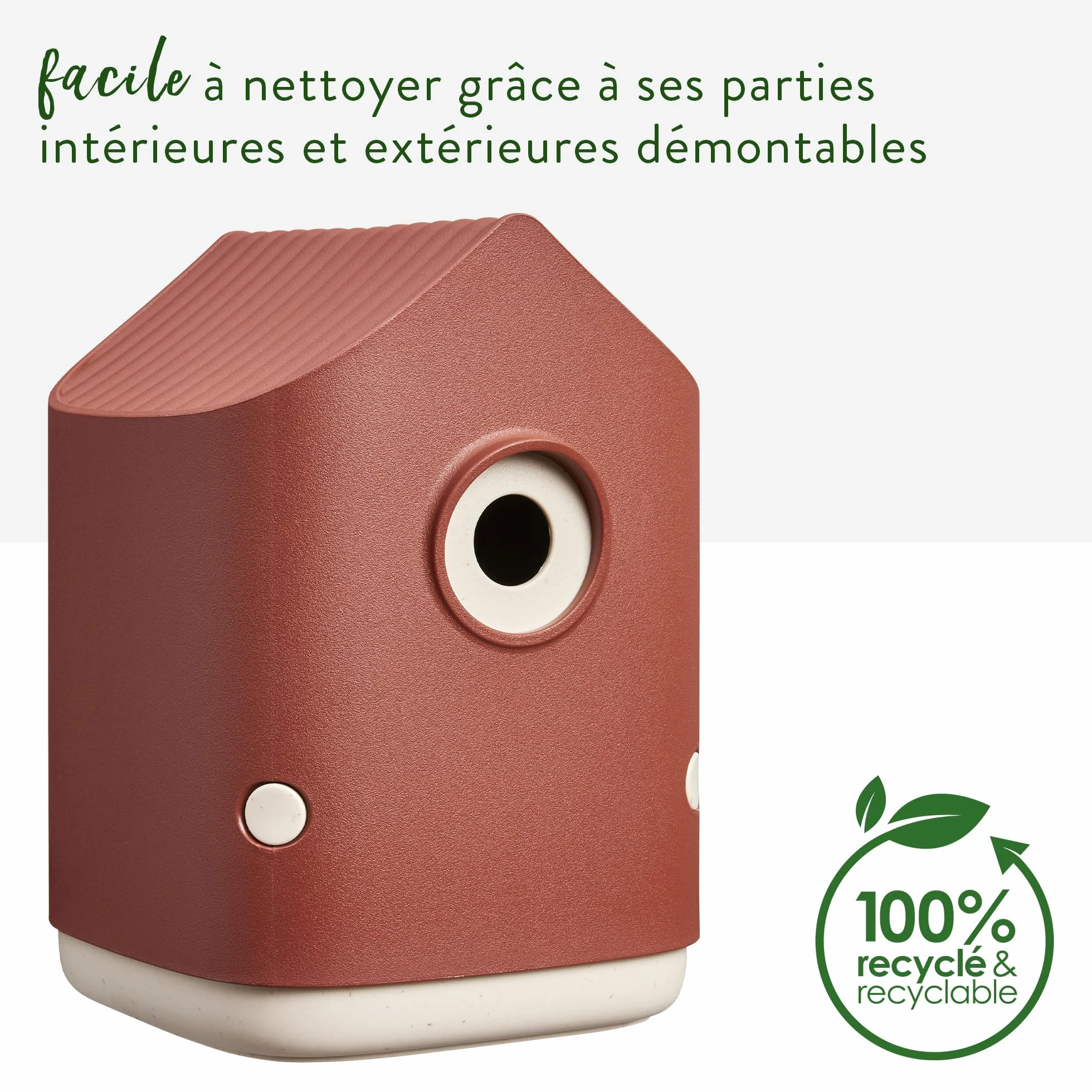 Elho Cosy Bird House 18cm - Nichoir Oiseaux Exterieur - Plastique 100% Recyclé - Rouge/Tuscan Red