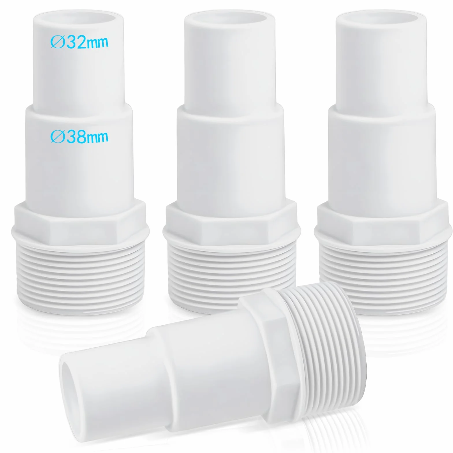 Lot de 4 raccords de tuyau pour piscine - Adaptateur 32/38 mm vers 1,5" - Blanc
