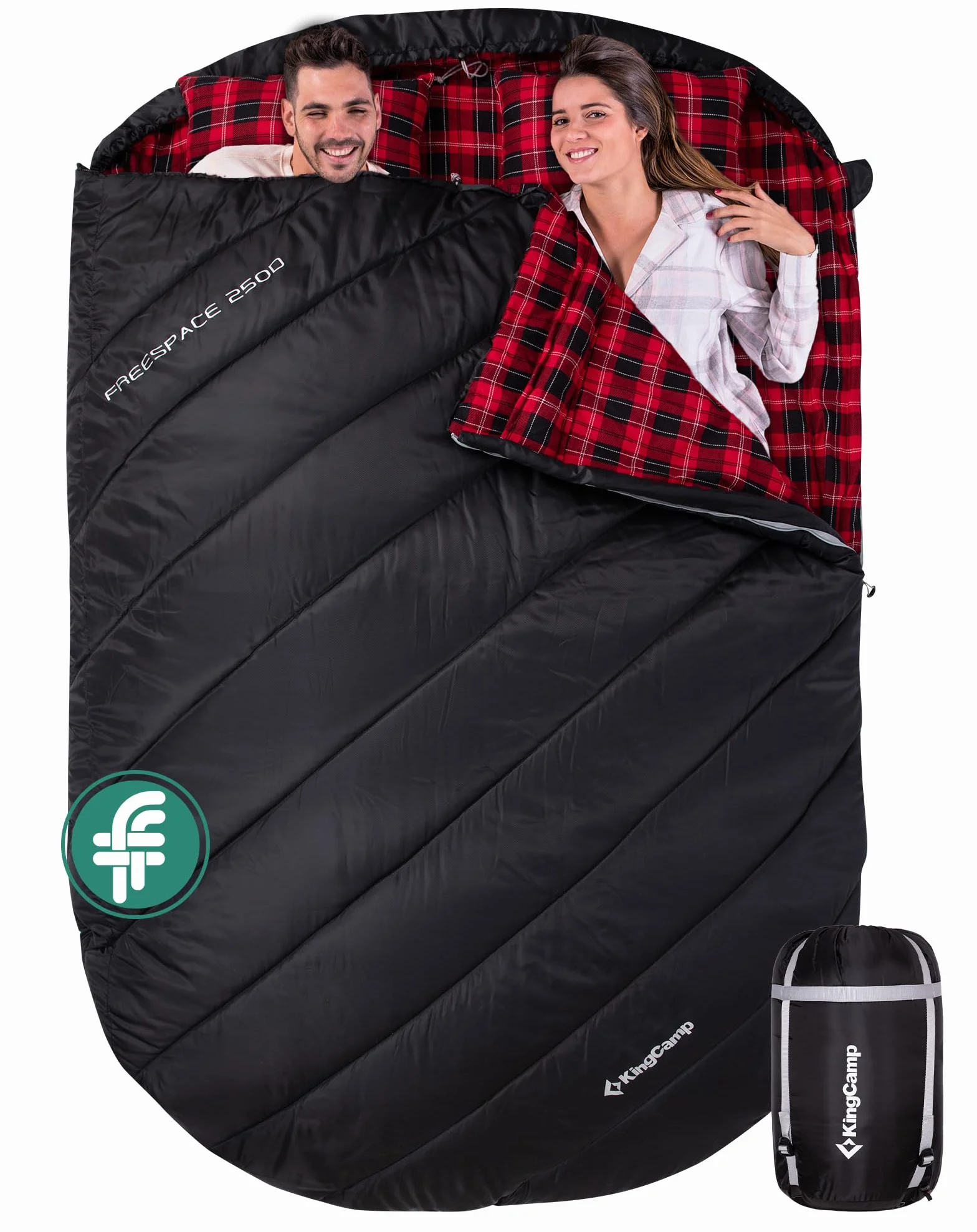 KingCamp Sac de Couchage Double en Flanelle de Coton pour 2 Personnes - Chaud pour l'hiver, 3-4 Saisons, avec 2 oreillers - Idéal pour Le Camping, Voyages et activités Plein air