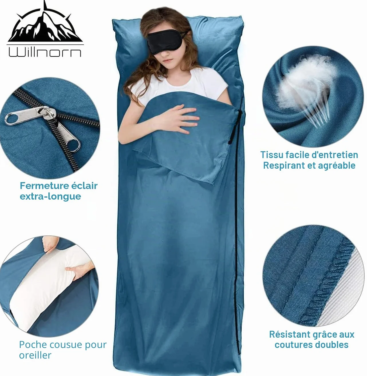 Drap de Sac de Couchage de Voyage 2 en 1 en Microfibre - XL 220x95cm, Sac à Viande de Couchage Idéal pour Randonnée, Camping et Séjours en Auberge,Auberge, Sac à Dos