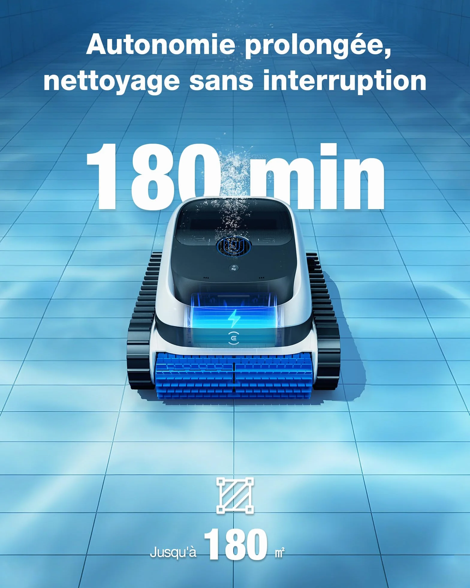 ECOVACS Ultramarine P1 Robot Piscine Nettoyage Fond et Parois, Aspirateur Piscine 180 Min, 180 m², 300 L/Min, Application, Filtre Double Couche, Navigation SmartNavi