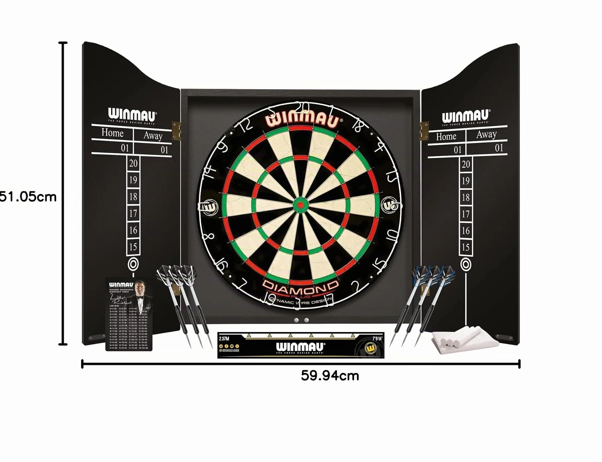 WINMAU Professional Darts Set Comprend Un Jeu de fléchettes Diamond Plus Bristle - Armoire Noire de Haute qualité - Ensemble de 2 fléchettes - Ligne Officielle oche