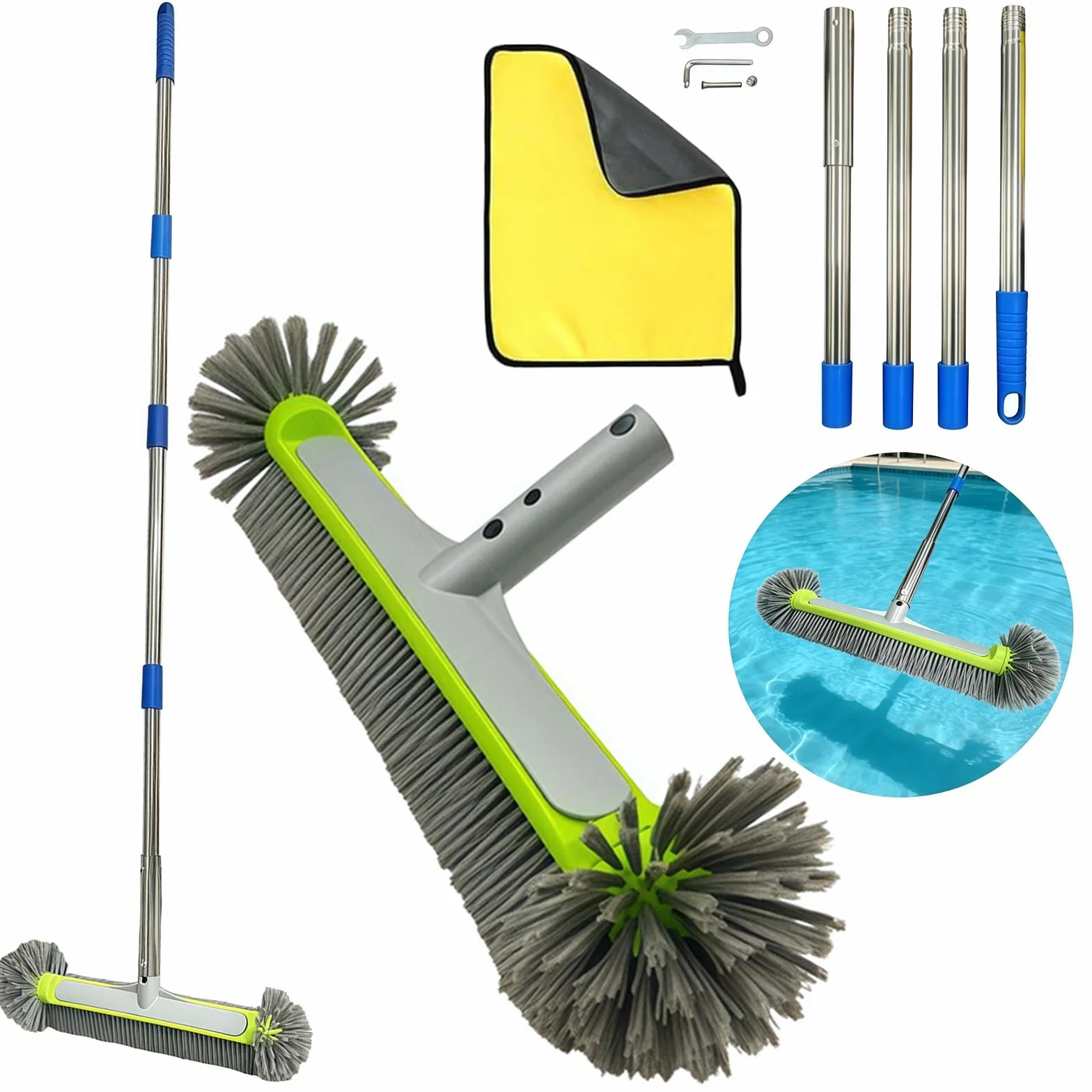 Balai Piscine 160CM Brosse Ultra Large 43CM avec Chiffon Nettoyage Outil Nettoyage pour Piscine Spa